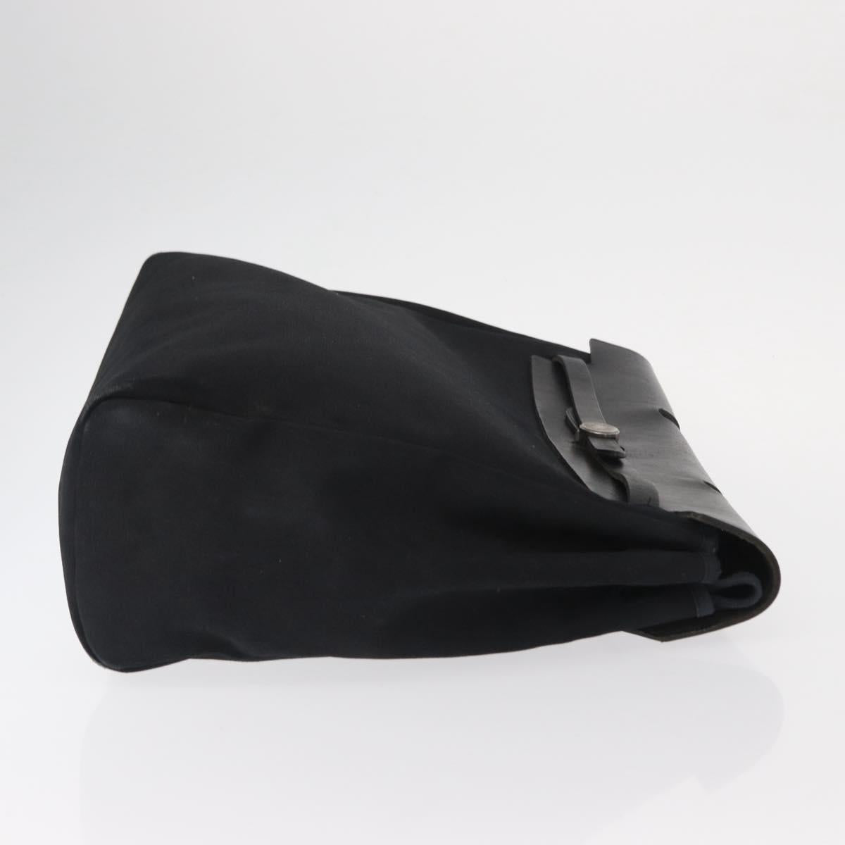 HERMES Herbag MM Hand Bag Canvas Leather Black Silver Auth gh1501