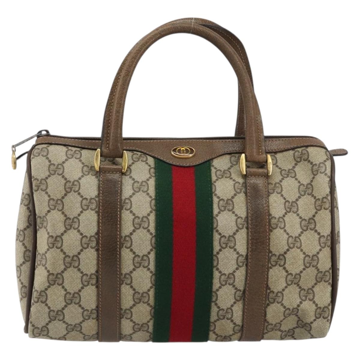 GUCCI GG Supreme Web Sherry Line Boston Bag PVC Beige Gold 40 02 006 Auth gh1505