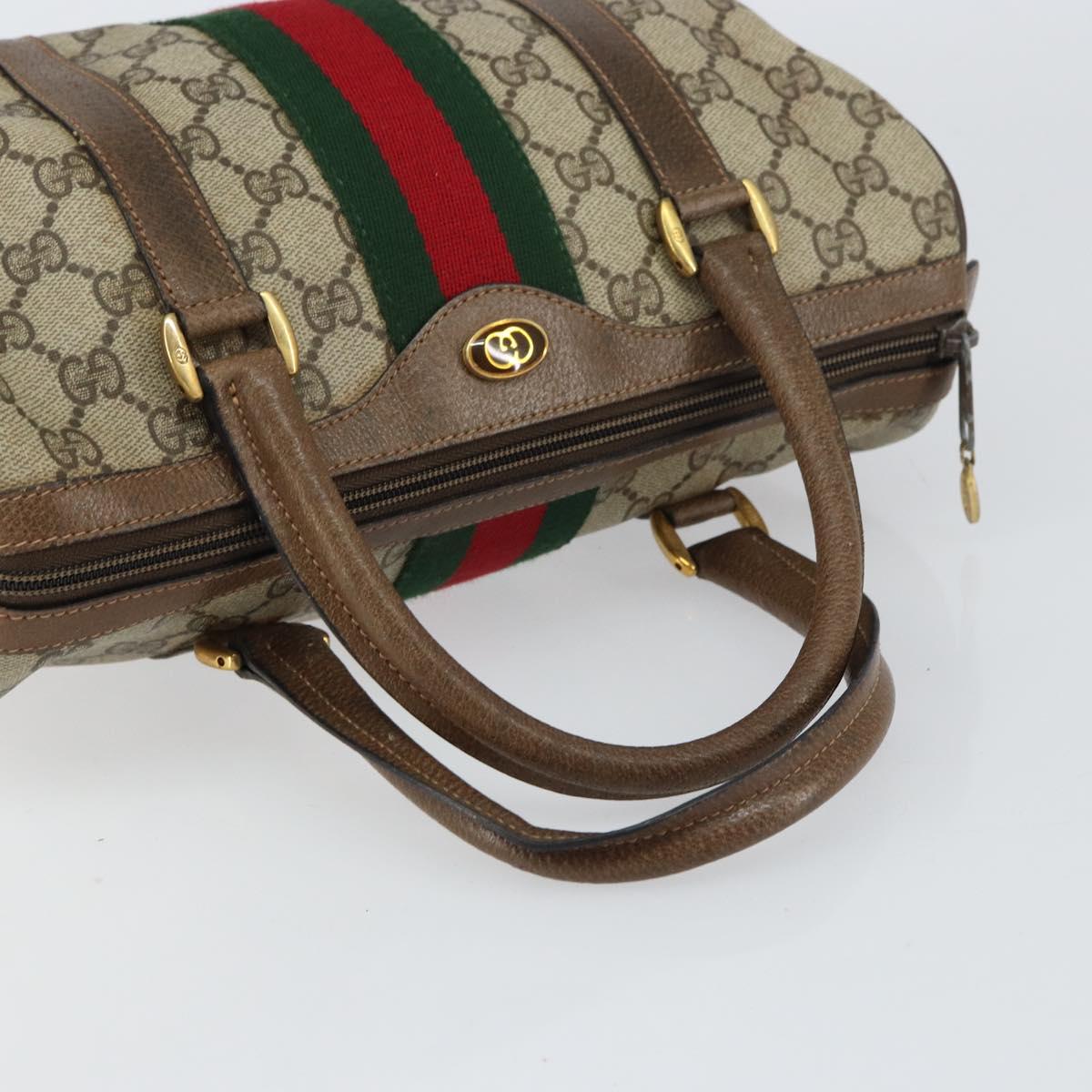 GUCCI GG Supreme Web Sherry Line Boston Bag PVC Beige Gold 40 02 006 Auth gh1505