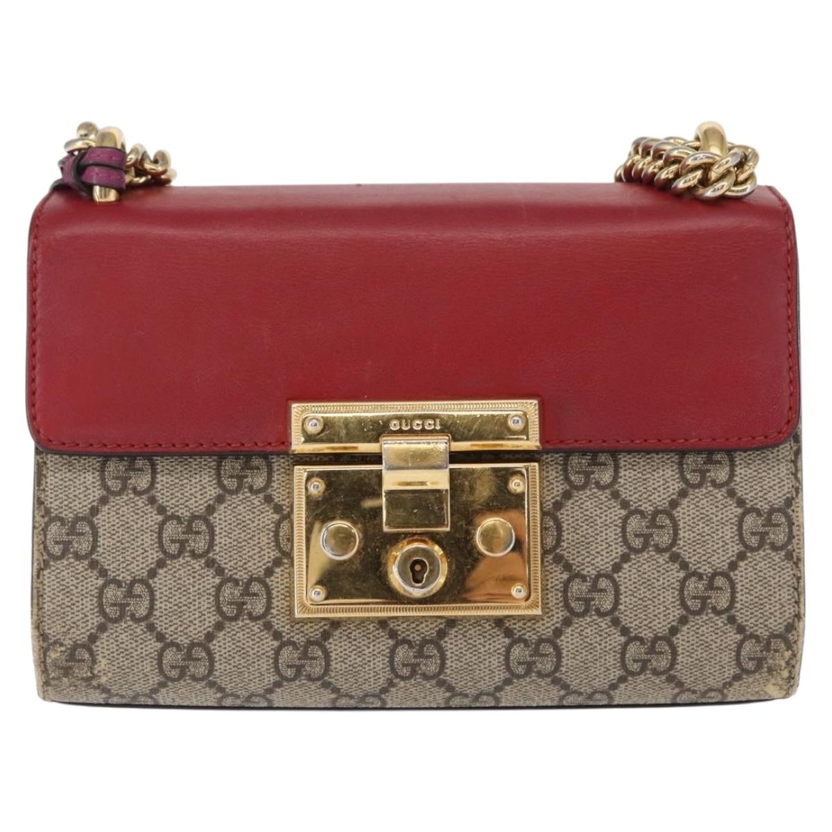 GUCCI GG Supreme Chain Shoulder Bag PVC Beige Gold 409487 Auth gh1509