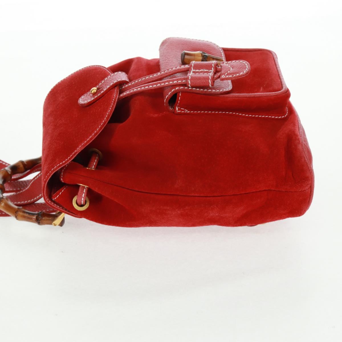 GUCCI Bamboo Backpack Suede Red Gold 003 1998 0030 Auth gh1510