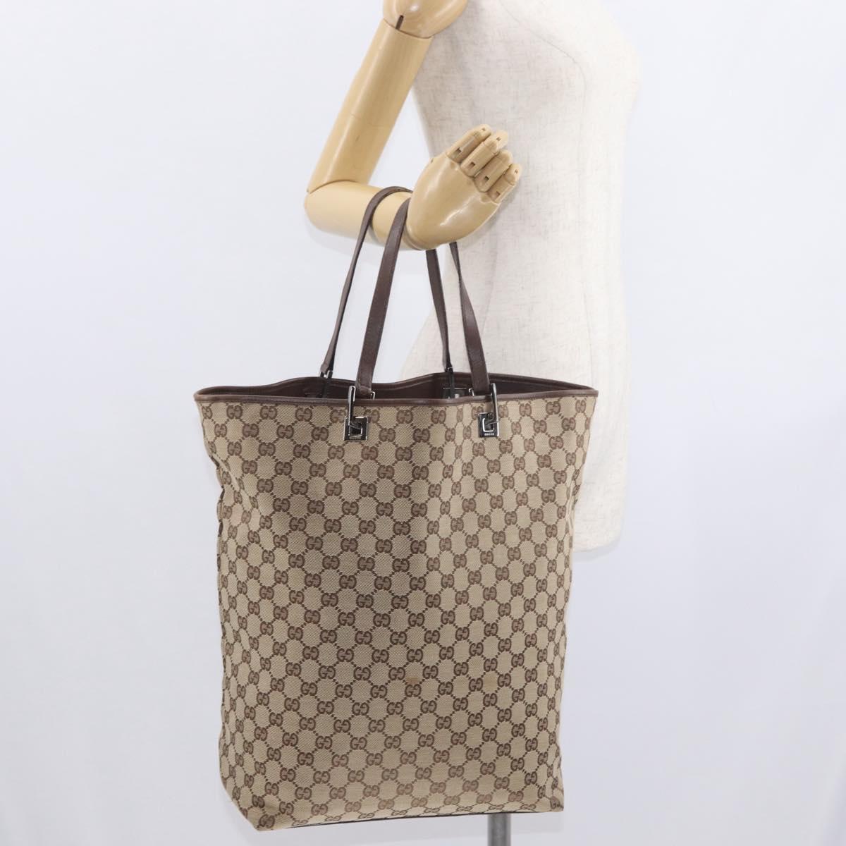 GUCCI GG Canvas Tote Bag Beige Silver 31242 Auth gh1518