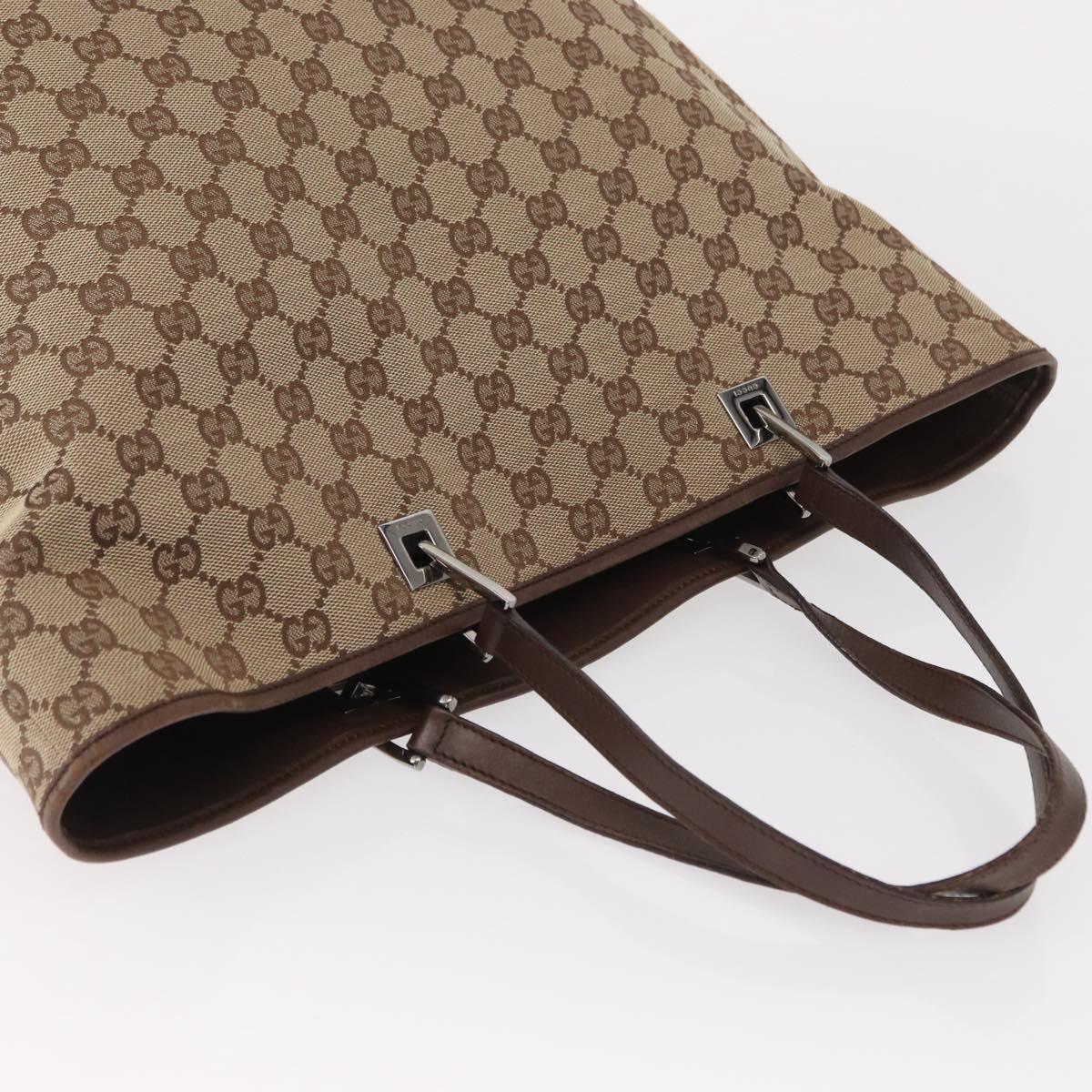 GUCCI GG Canvas Tote Bag Beige Silver 31242 Auth gh1518