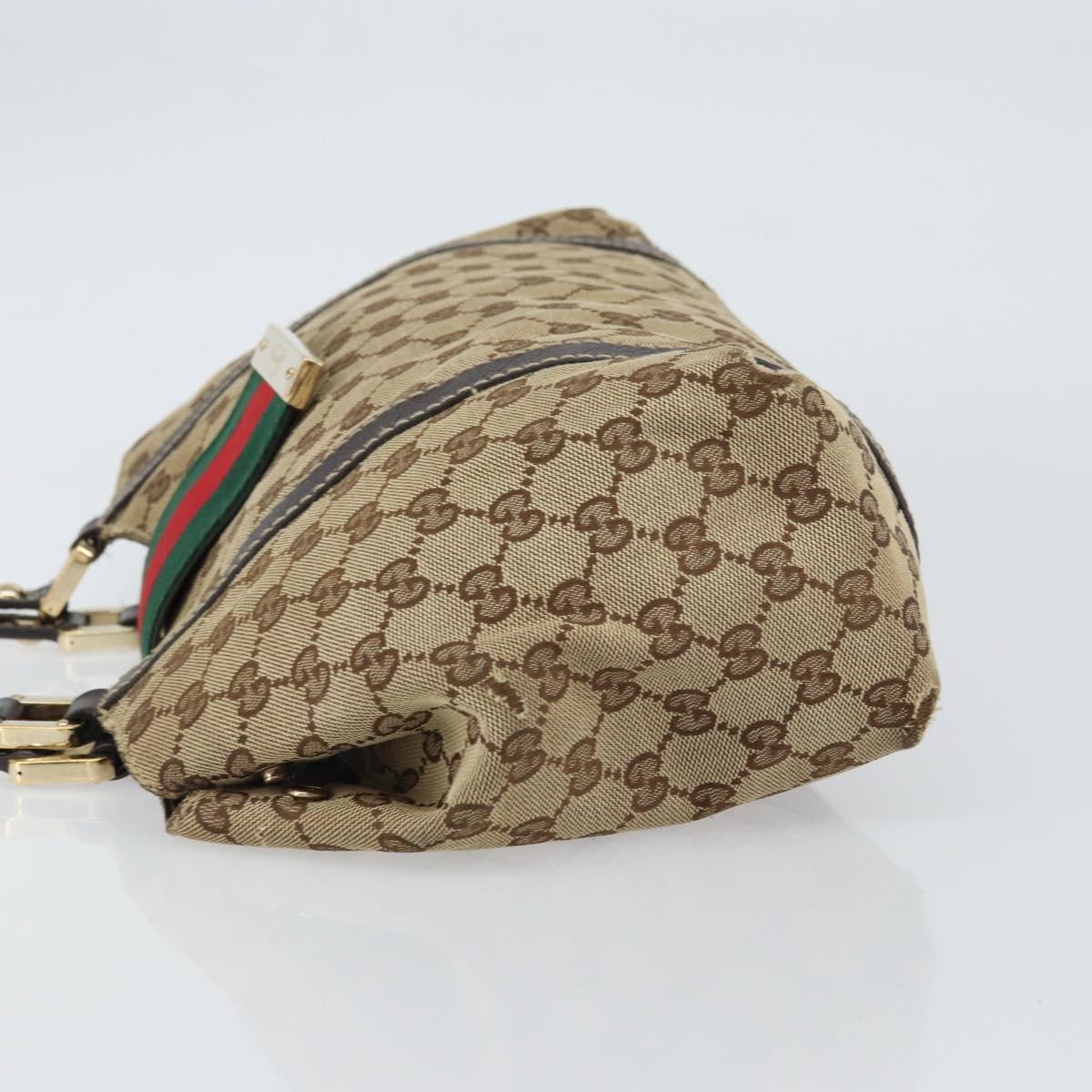 GUCCI GG Canvas Web Sherry Line Tote Bag Beige Gold 211937 Auth gh1522