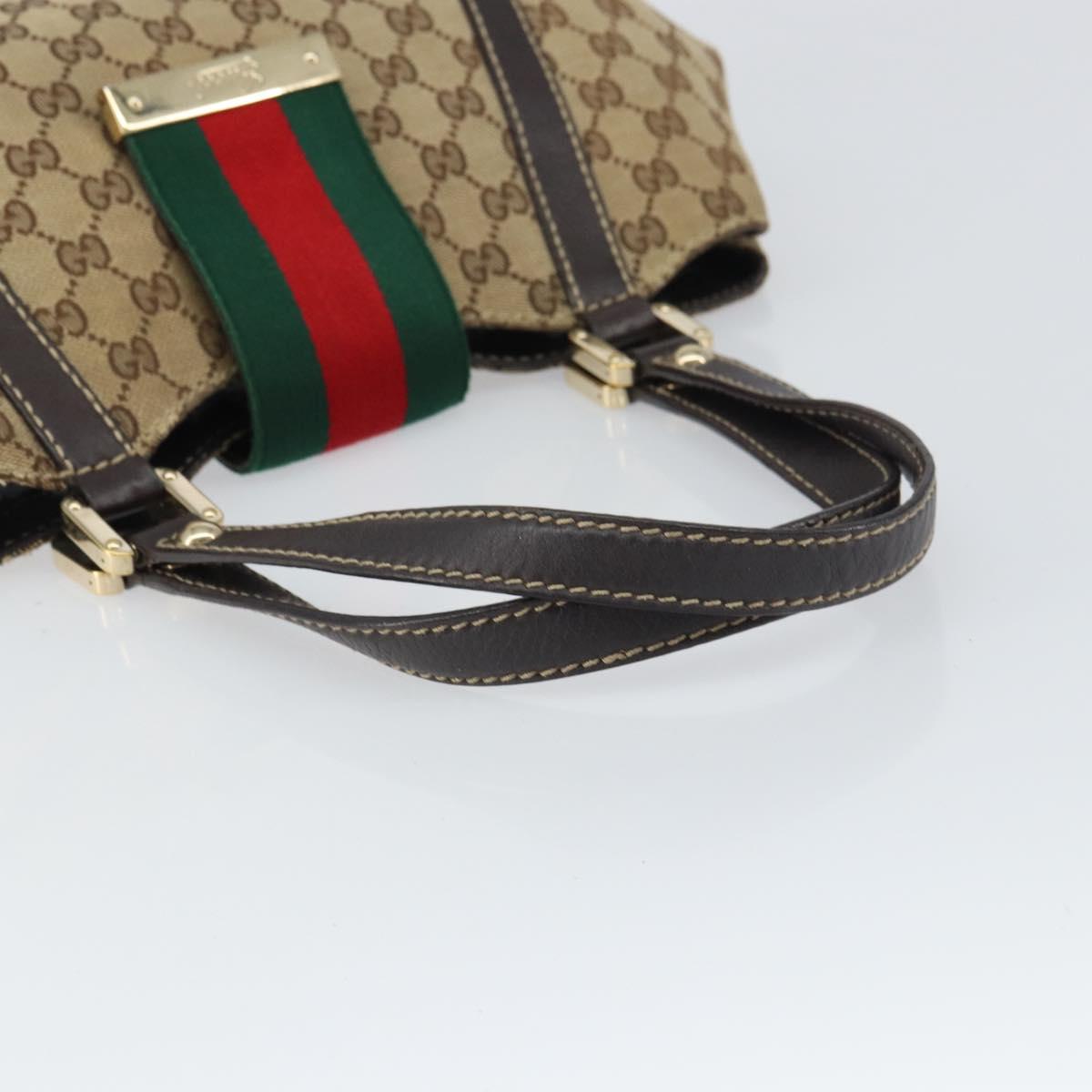 GUCCI GG Canvas Web Sherry Line Tote Bag Beige Gold 211937 Auth gh1522