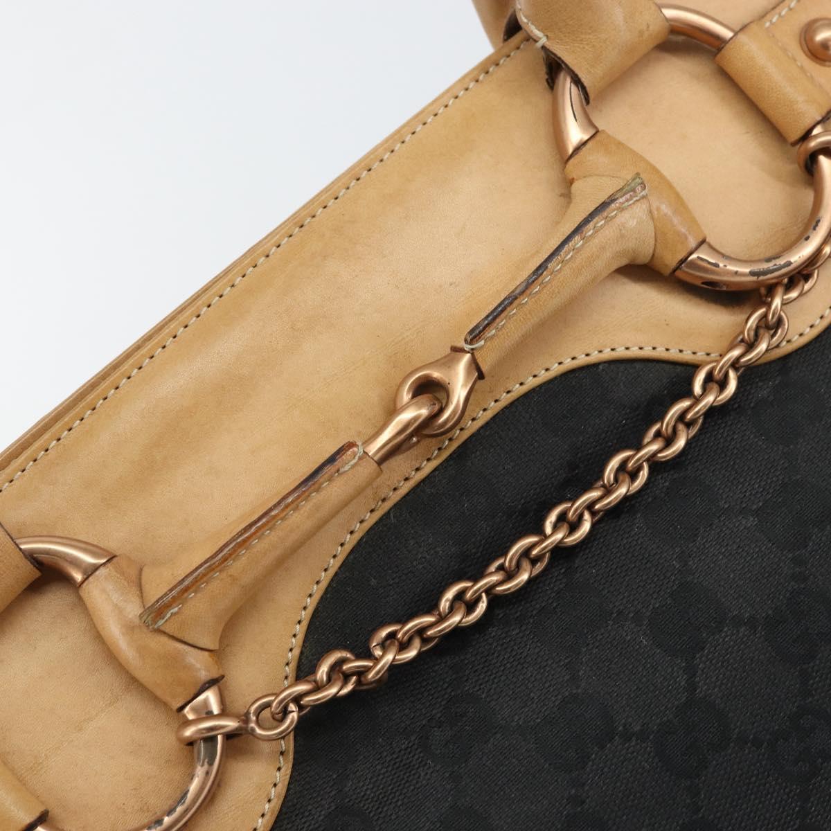 GUCCI GG Canvas Tote Bag Black Gold 114913 Auth gh1523