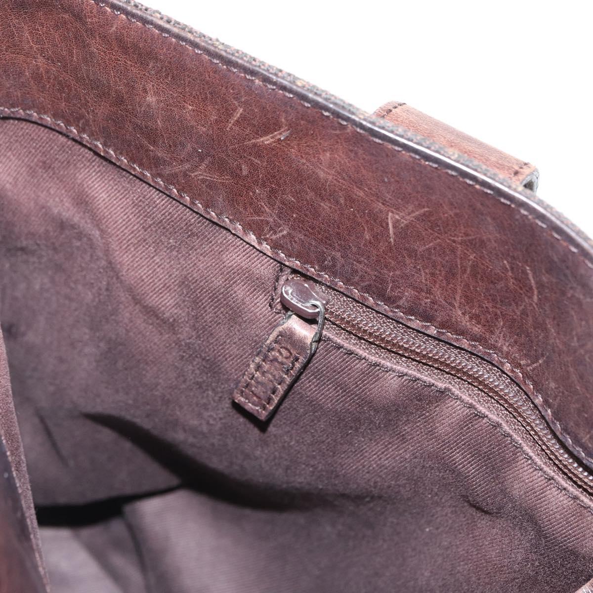 GUCCI GG Canvas Tote Bag Brown Silver 73983 Auth gh1524