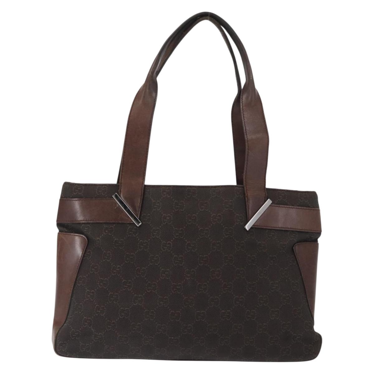 GUCCI GG Canvas Tote Bag Brown Silver 73983 Auth gh1524