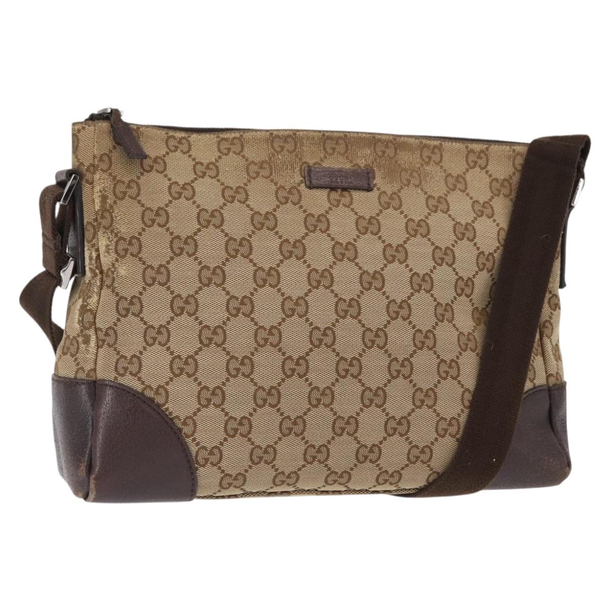 GUCCI GG Canvas Shoulder Bag Beige Silver 114273 Auth gh1525
