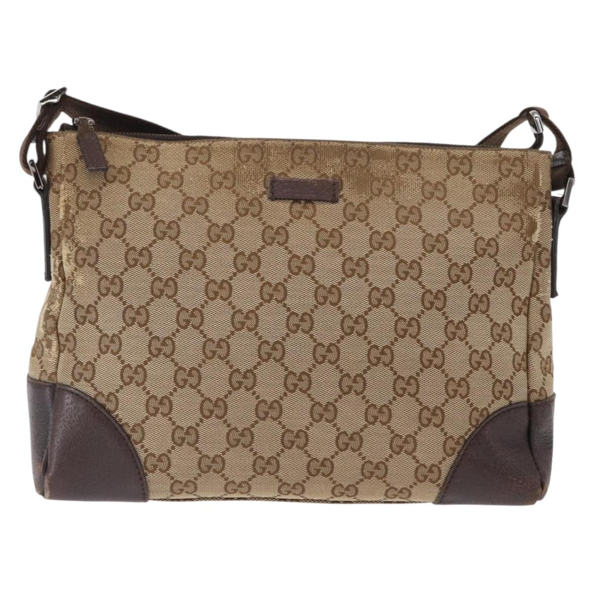 GUCCI GG Canvas Shoulder Bag Beige Silver 114273 Auth gh1525