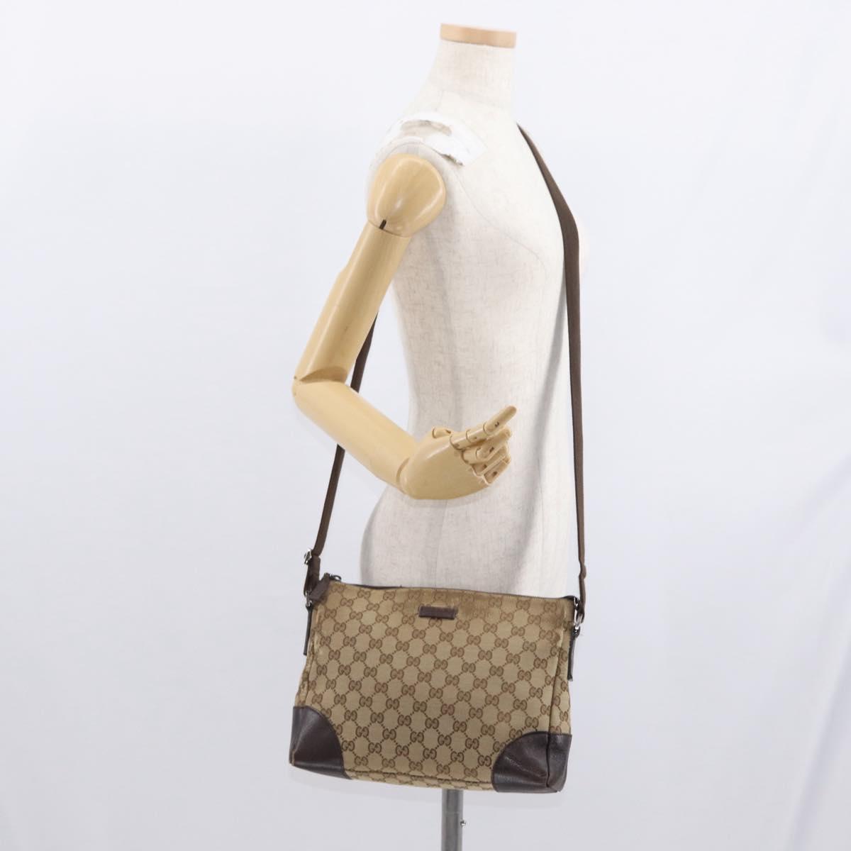 GUCCI GG Canvas Shoulder Bag Beige Silver 114273 Auth gh1525