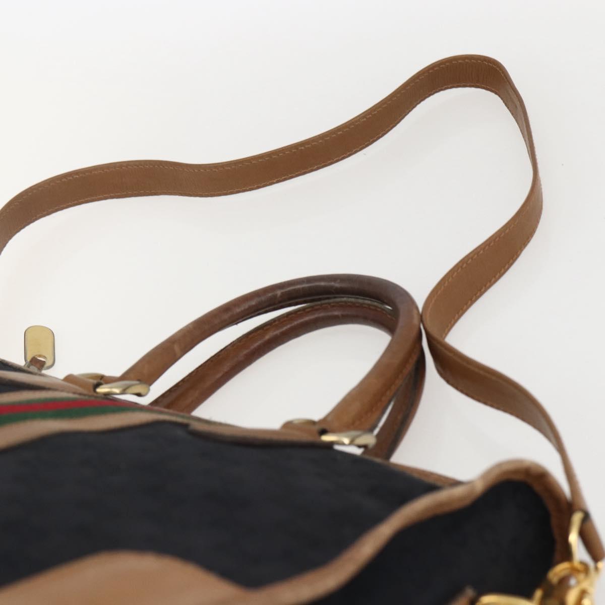 GUCCI Web Sherry Line GG Canvas Hand Bag 2way Black Gold Auth gh1528