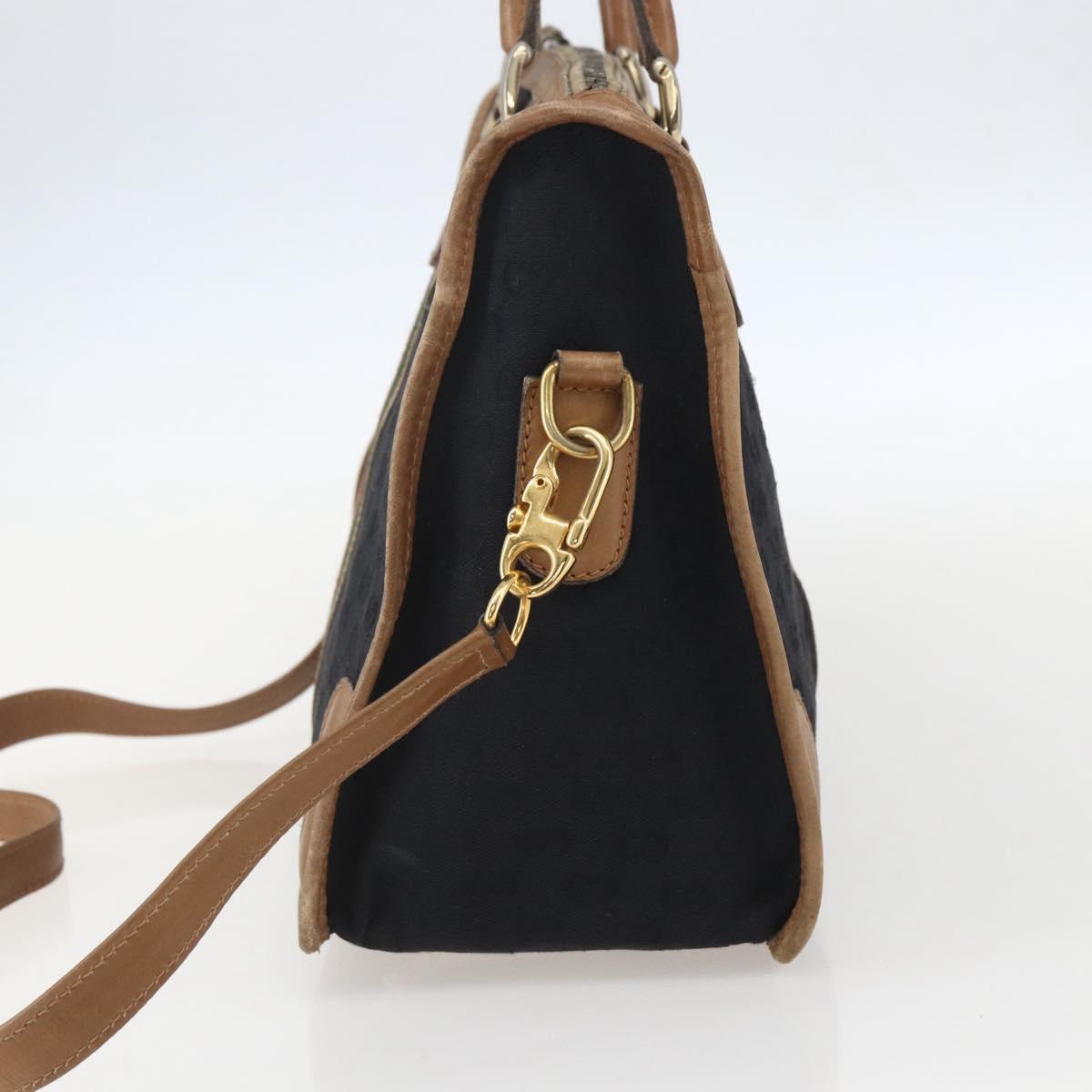GUCCI Web Sherry Line GG Canvas Hand Bag 2way Black Gold Auth gh1528