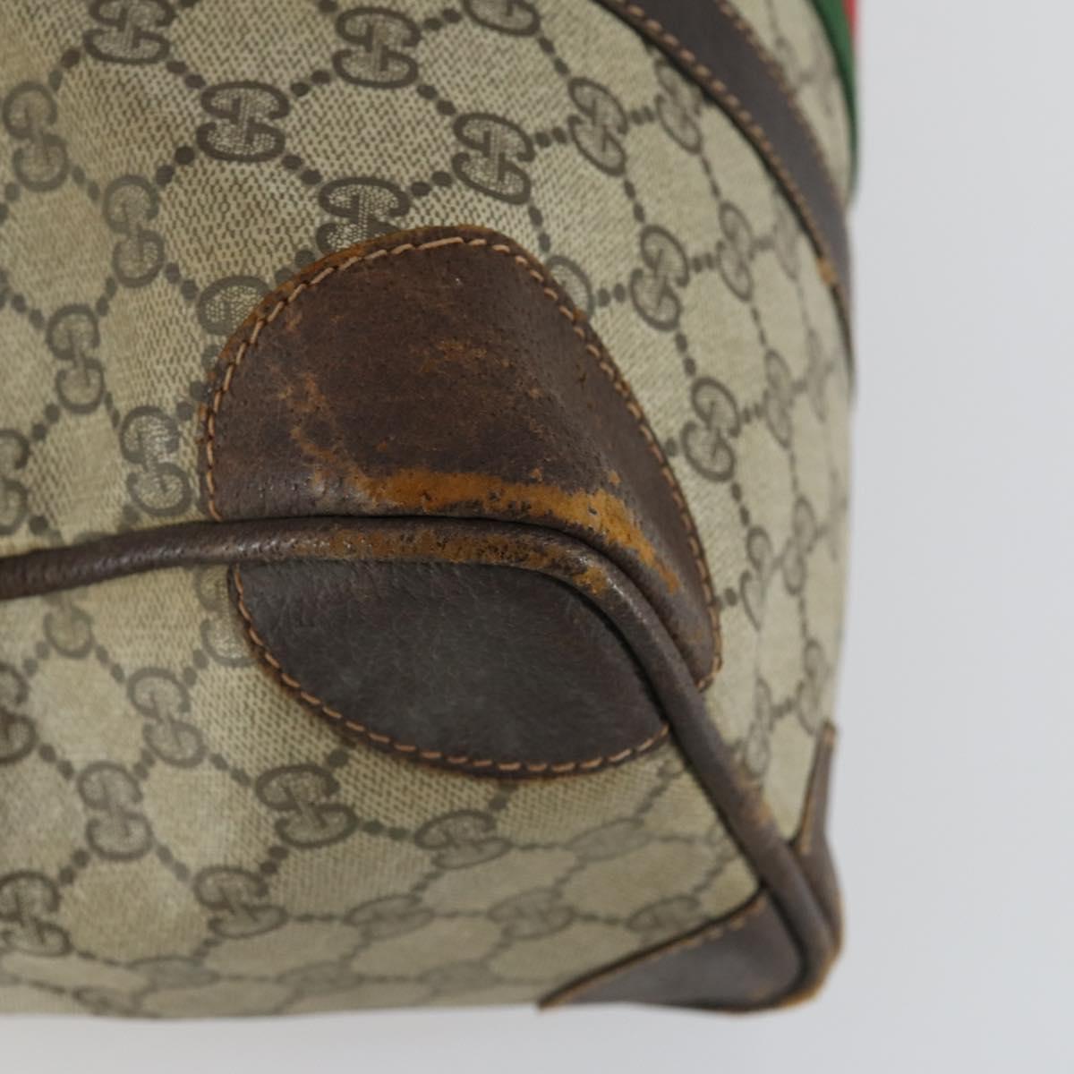 GUCCI GG Supreme Web Sherry Line Boston Bag PVC Beige Gold Auth gh1531