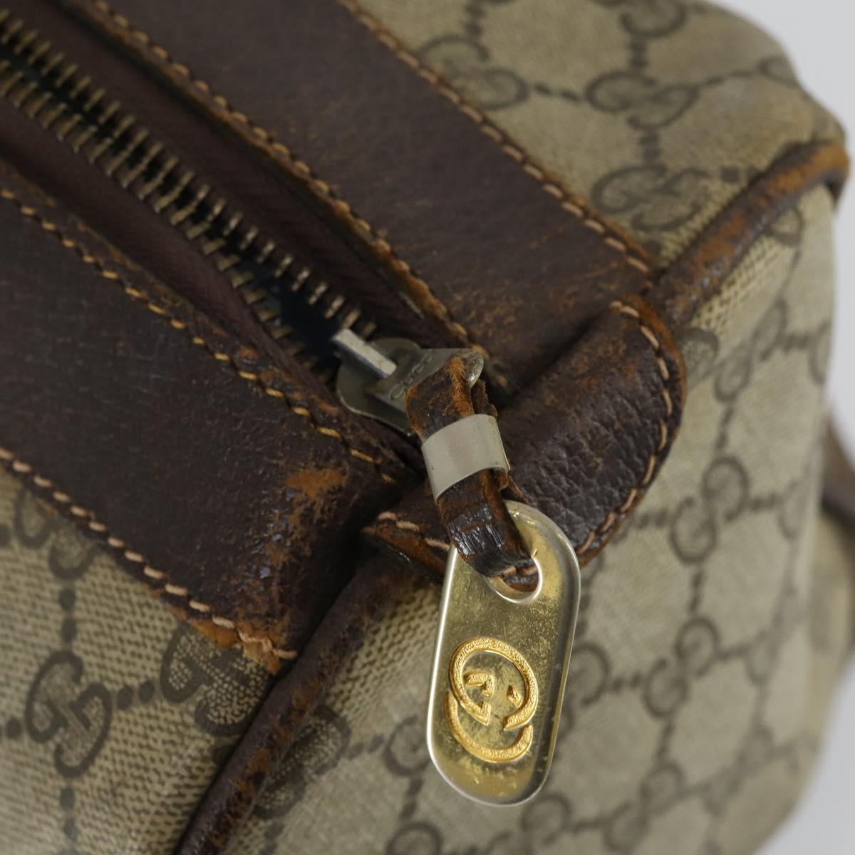 GUCCI GG Supreme Web Sherry Line Boston Bag PVC Beige Gold Auth gh1531