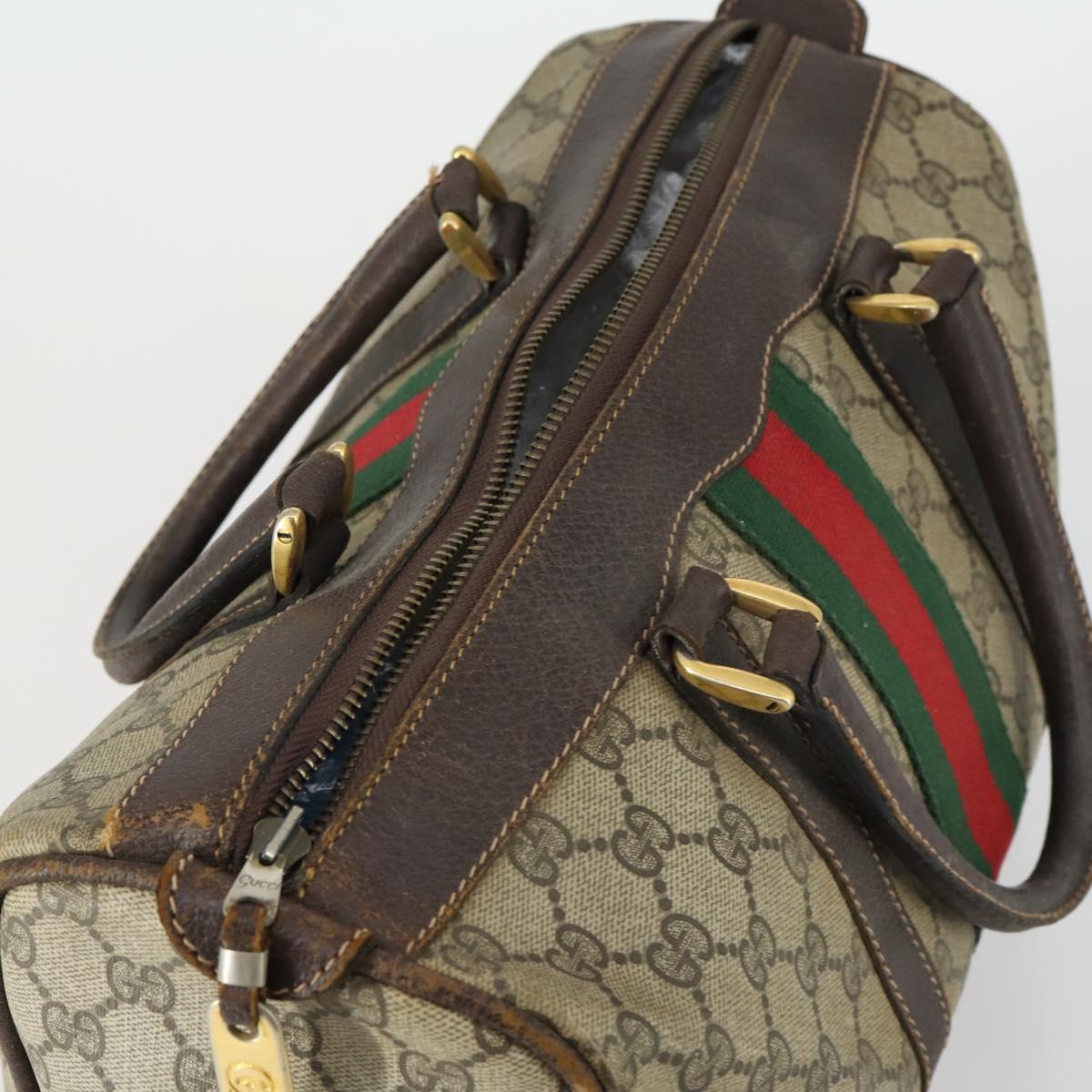 GUCCI GG Supreme Web Sherry Line Boston Bag PVC Beige Gold Auth gh1531