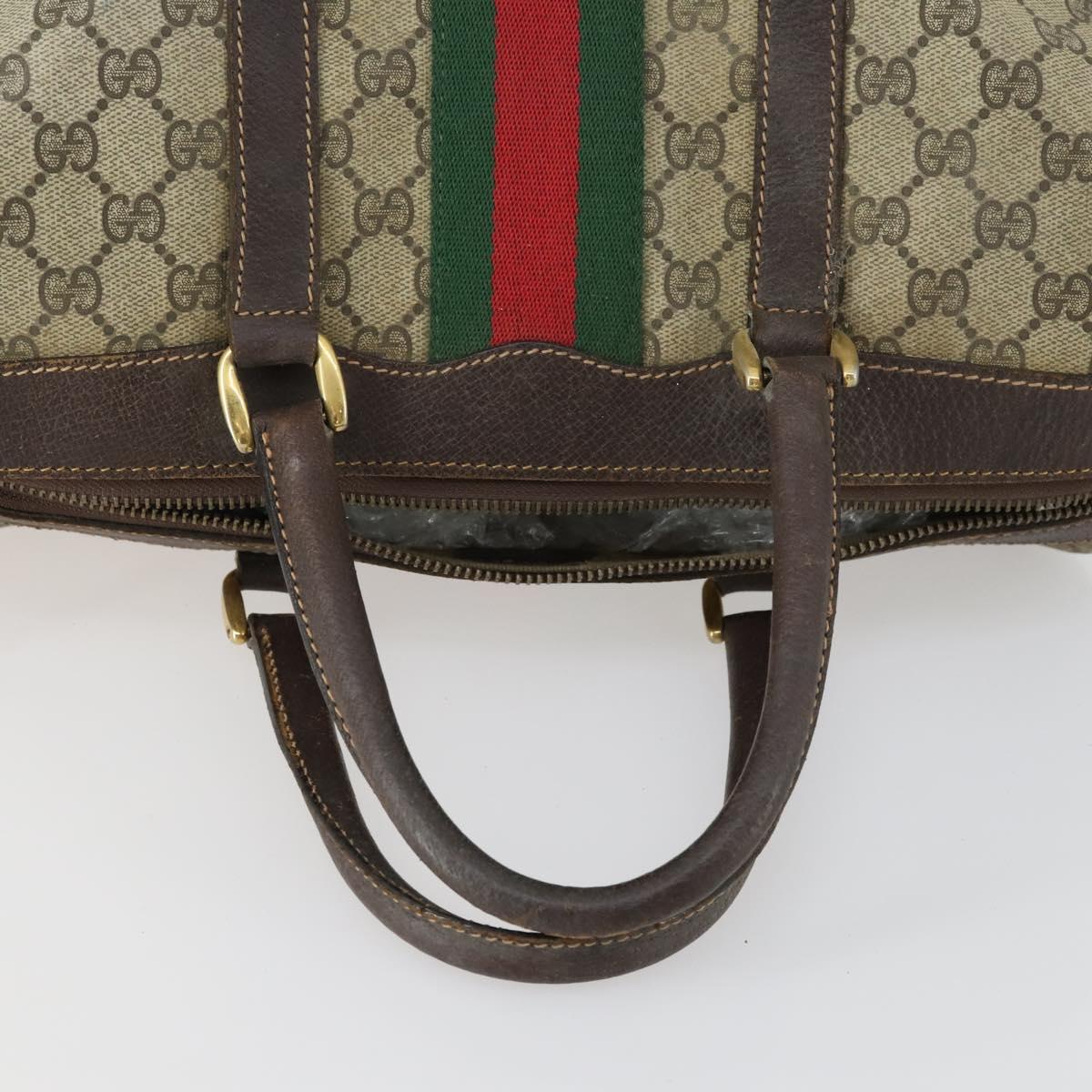 GUCCI GG Supreme Web Sherry Line Boston Bag PVC Beige Gold Auth gh1531