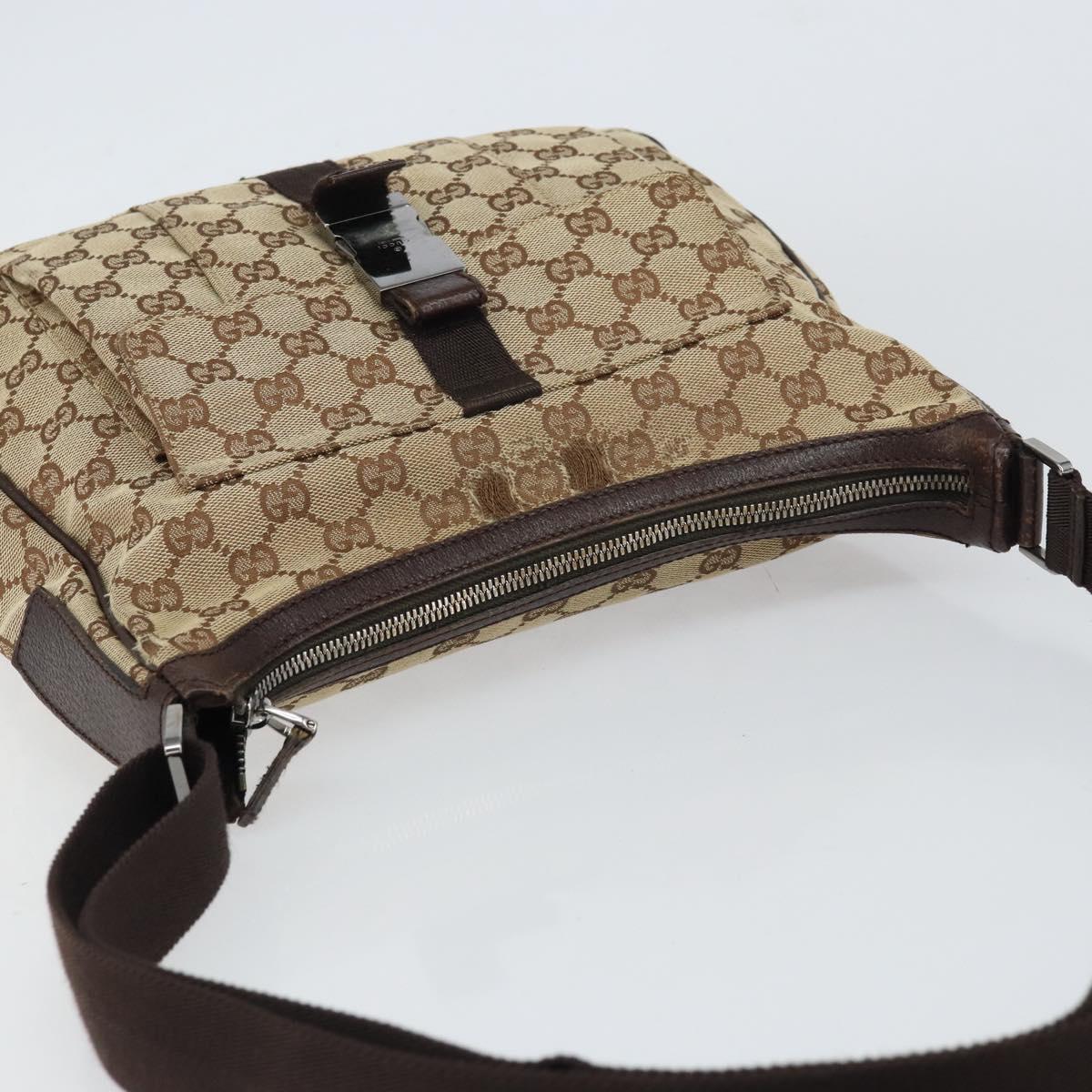 GUCCI GG Canvas Shoulder Bag Beige Silver 131211 Auth gh1532