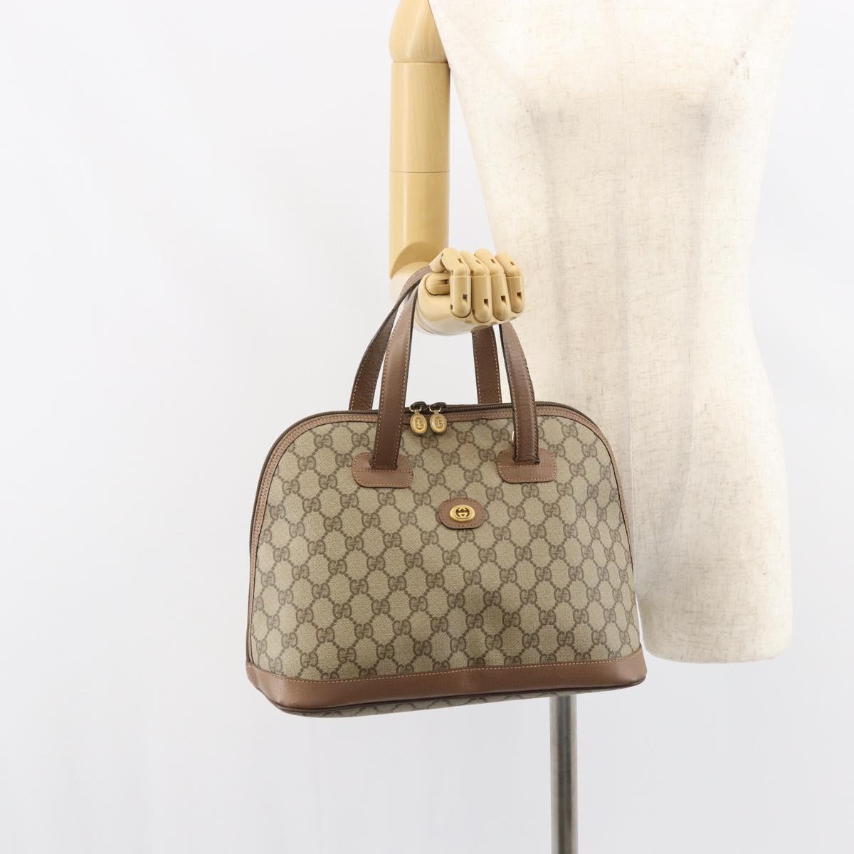 GUCCI GG Supreme Hand Bag PVC Beige Gold Auth gh1534