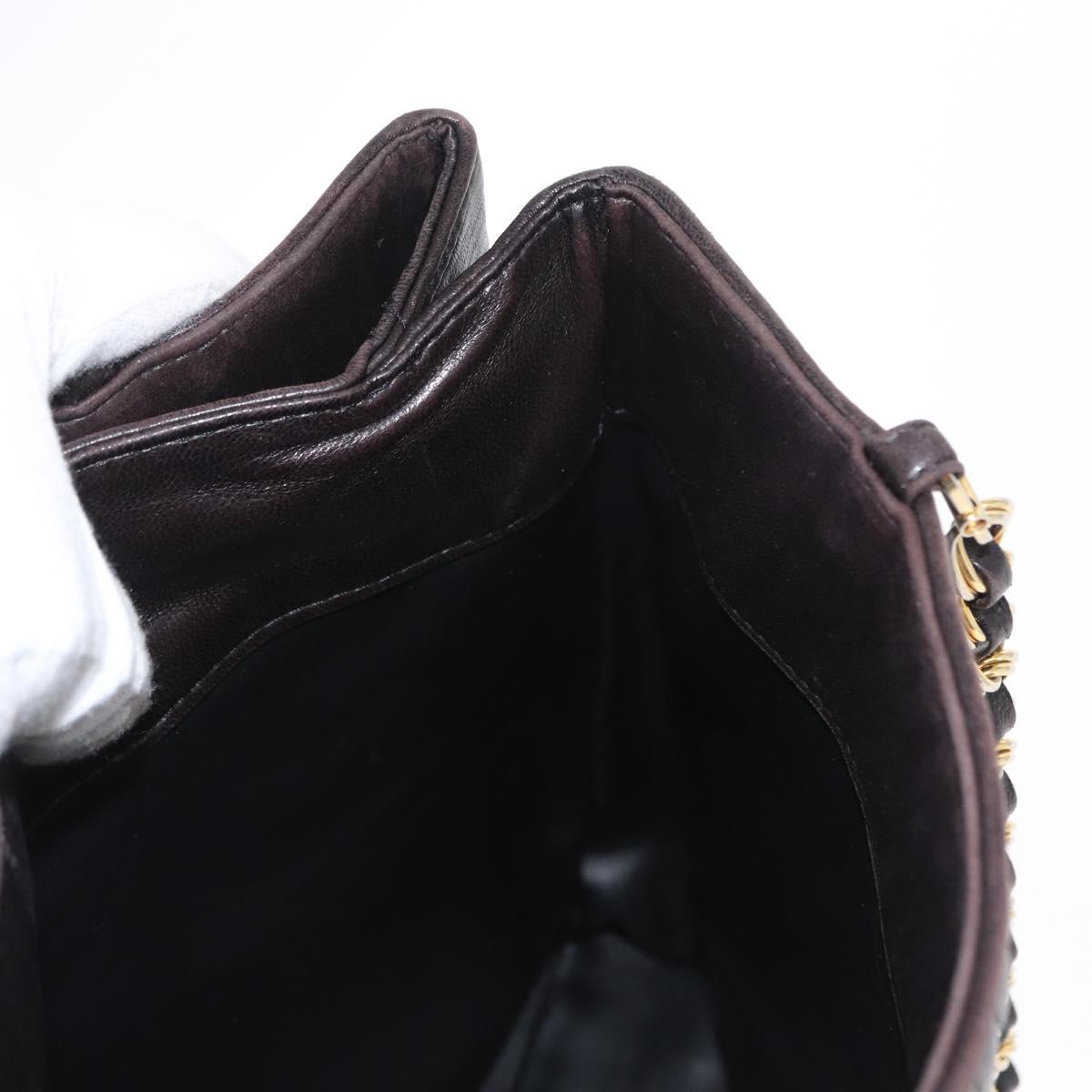 BALLY Chain Shoulder Bag Leather Brown Gold Auth gh1537