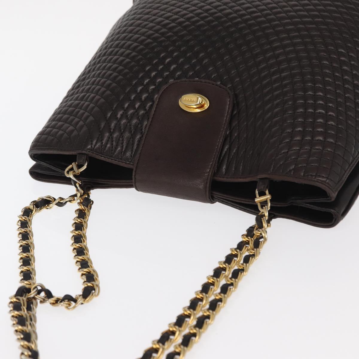 BALLY Chain Shoulder Bag Leather Brown Gold Auth gh1537