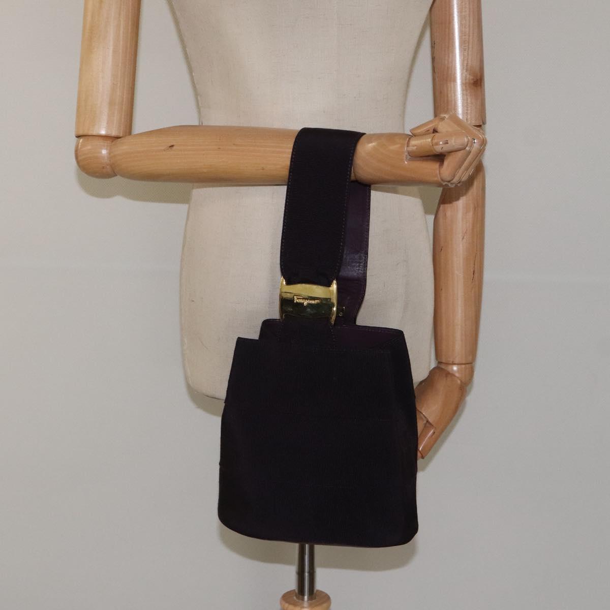 Salvatore Ferragamo Vala Hand Bag Canvas Purple Gold Auth gh154