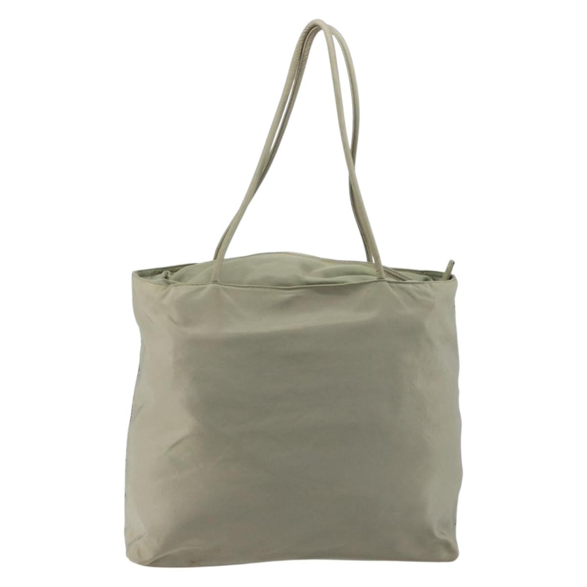 PRADA Tote Bag Nylon Khaki Silver Auth gh1543