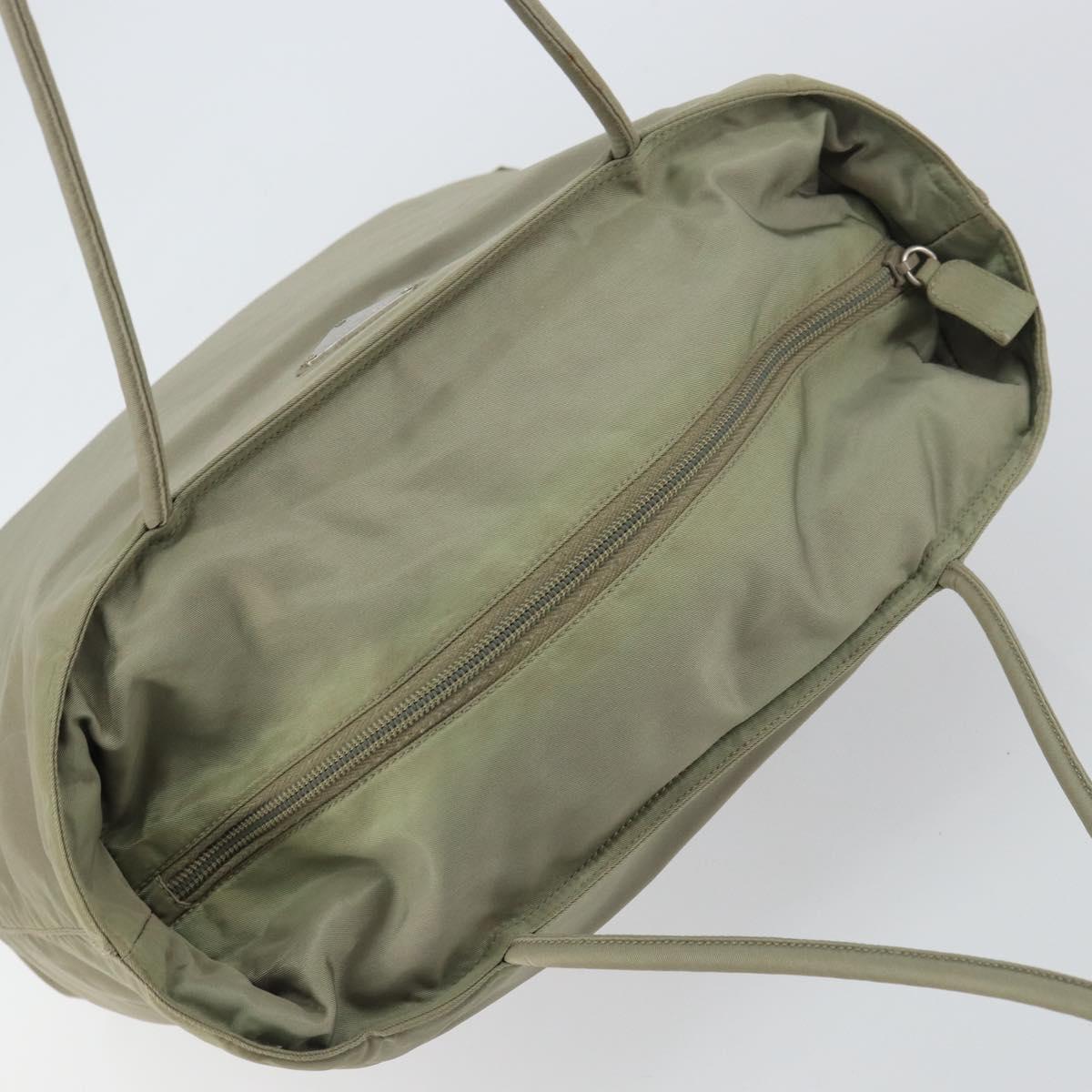 PRADA Tote Bag Nylon Khaki Silver Auth gh1543