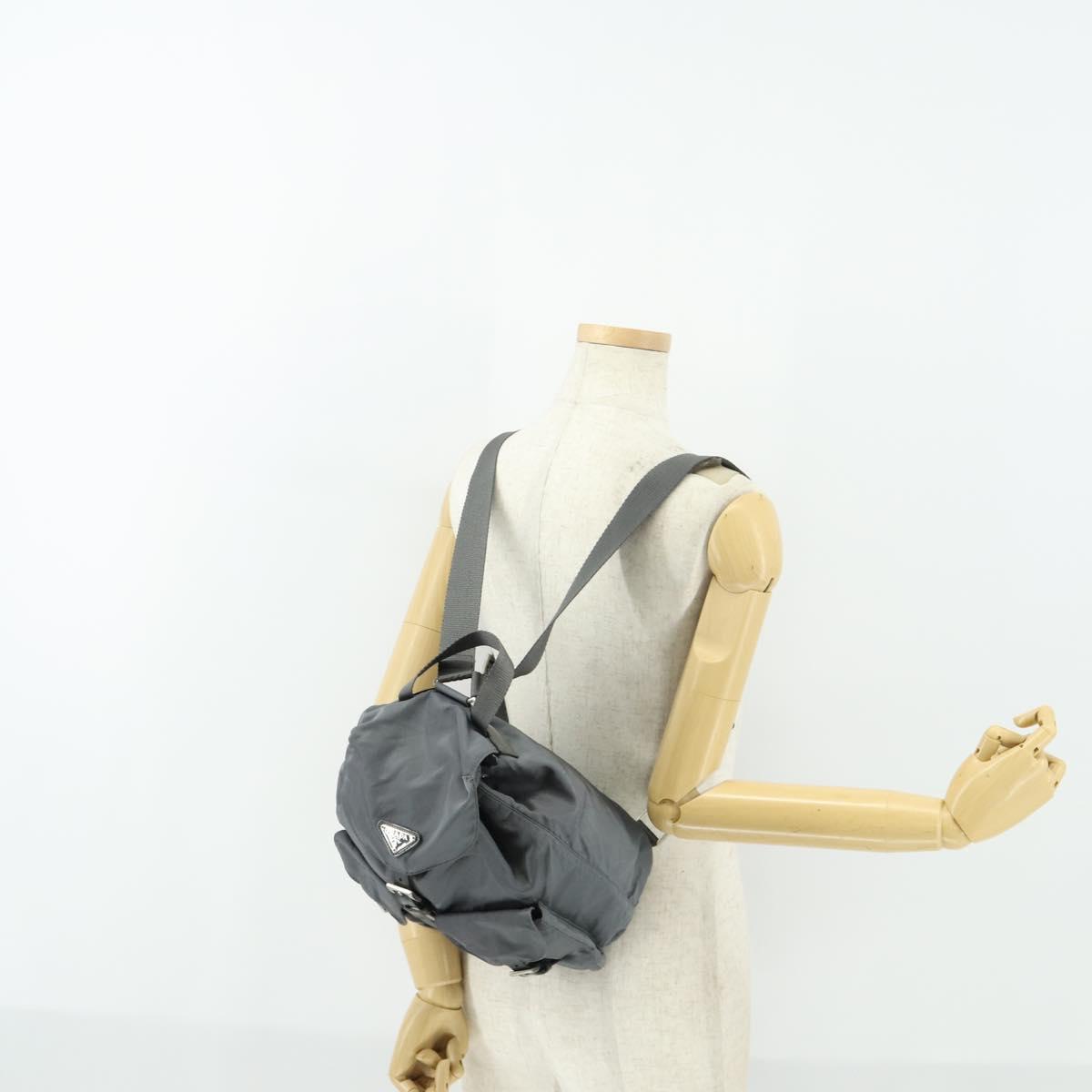 PRADA Backpack Nylon Gray Silver Auth gh1547