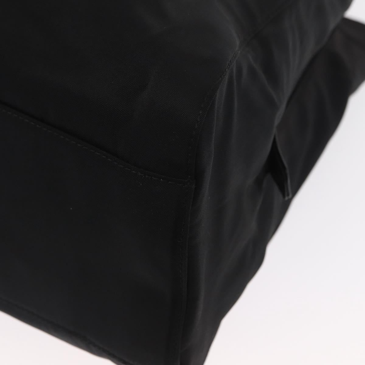 PRADA Chain Shoulder Bag Nylon Black Silver Auth gh1548