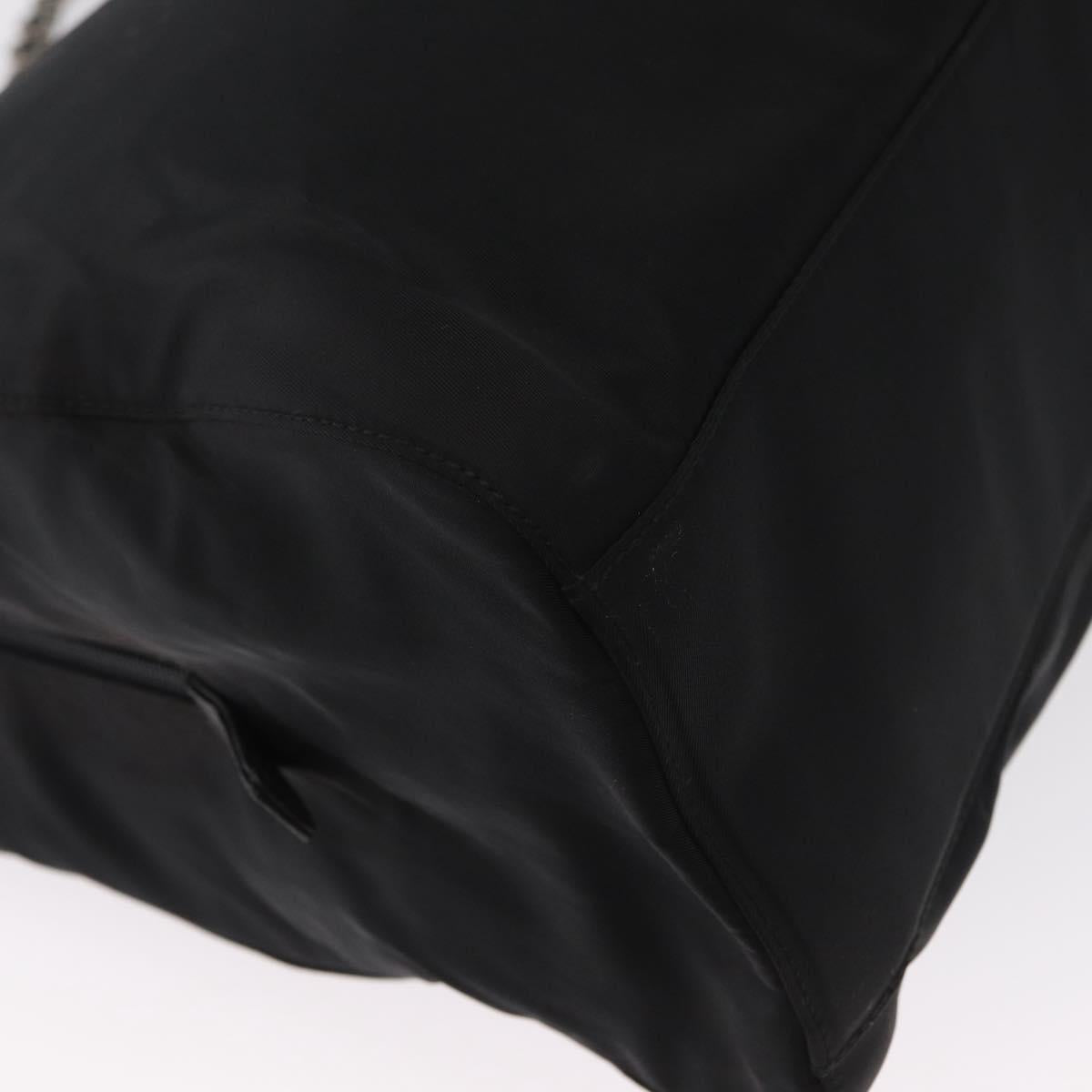 PRADA Chain Shoulder Bag Nylon Black Silver Auth gh1548