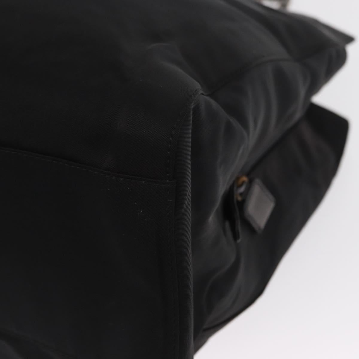 PRADA Chain Shoulder Bag Nylon Black Silver Auth gh1548