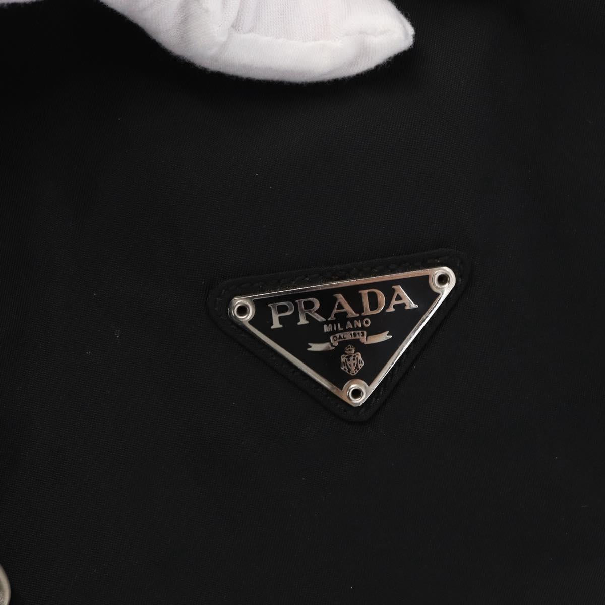 PRADA Chain Shoulder Bag Nylon Black Silver Auth gh1548