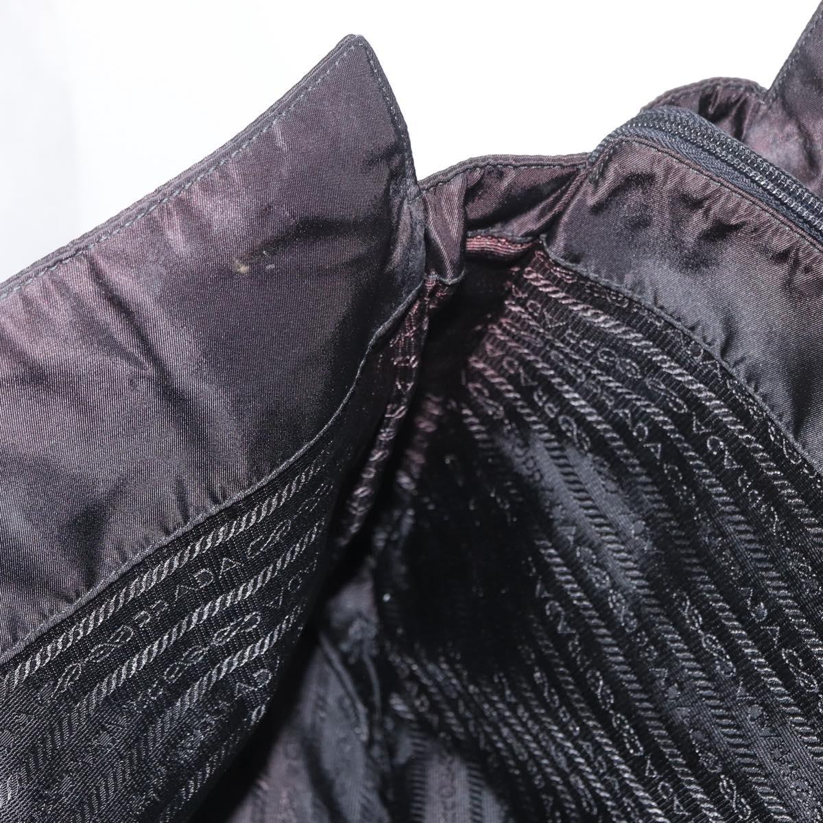 PRADA Chain Shoulder Bag Nylon Black Silver Auth gh1548