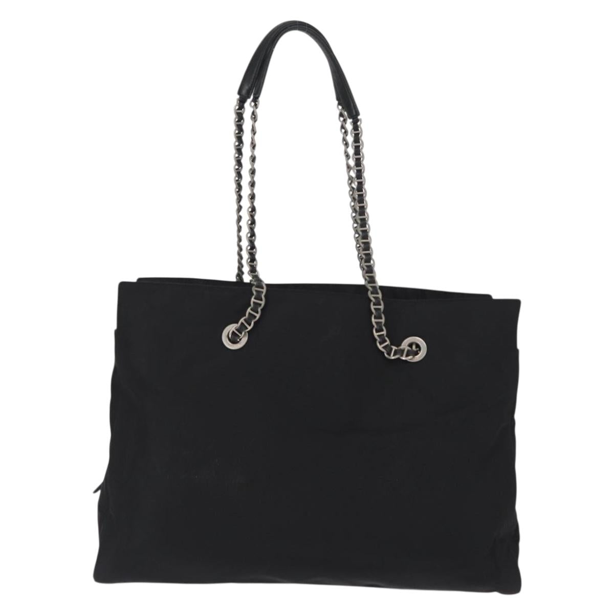 PRADA Chain Shoulder Bag Nylon Black Silver Auth gh1548