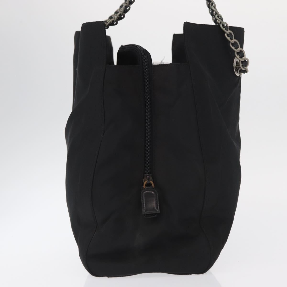 PRADA Chain Shoulder Bag Nylon Black Silver Auth gh1548