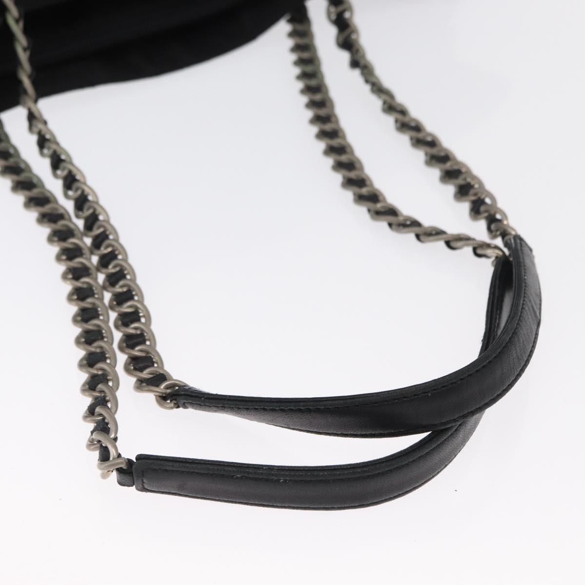 PRADA Chain Shoulder Bag Nylon Black Silver Auth gh1548