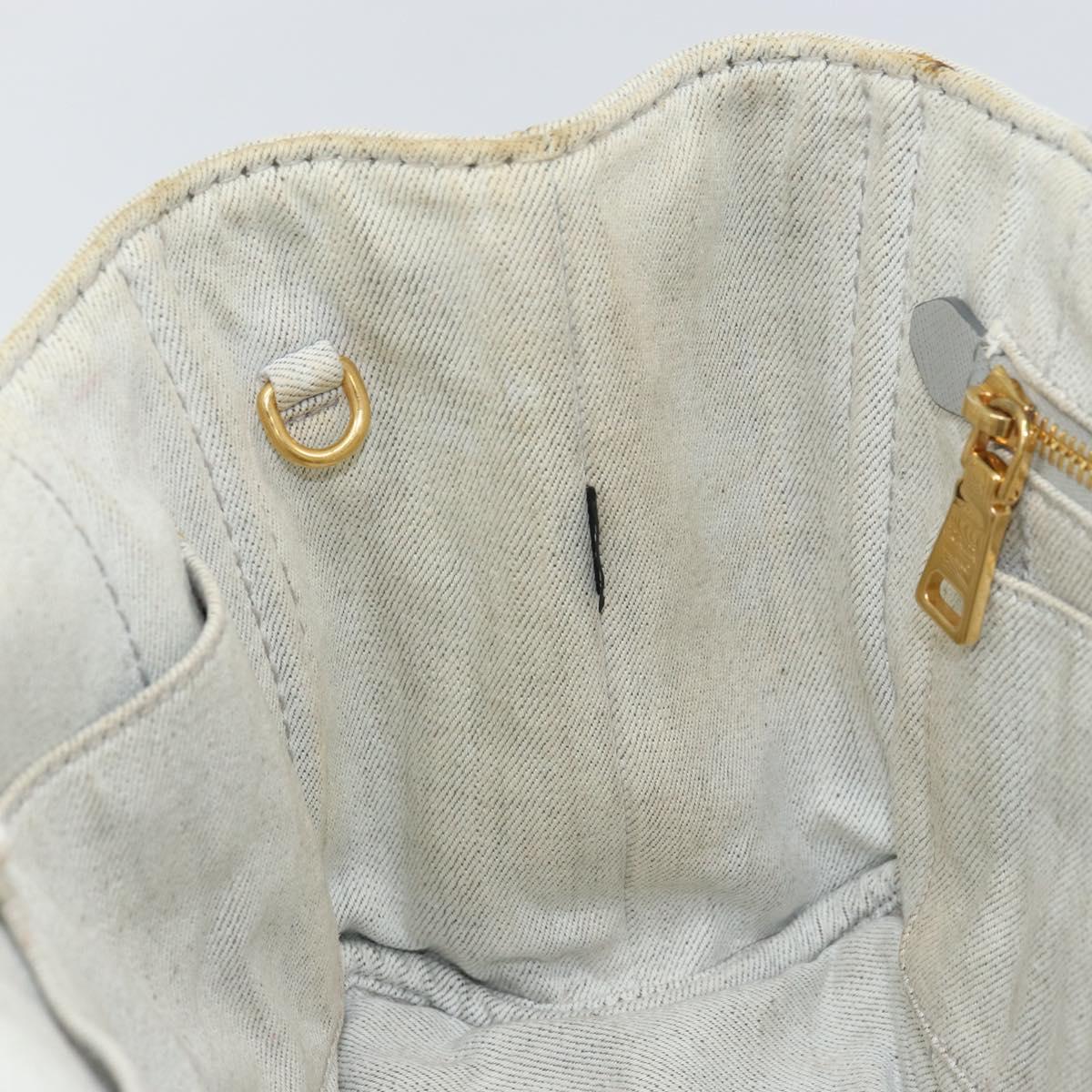 PRADA Canapa PM Hand Bag Canvas Beige Gold Auth gh1549