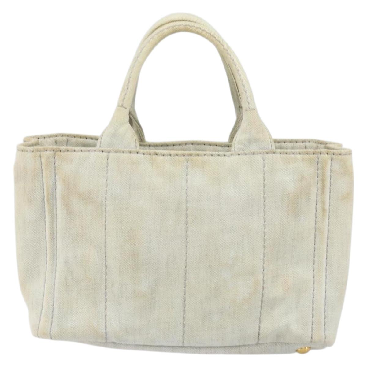 PRADA Canapa PM Hand Bag Canvas Beige Gold Auth gh1549