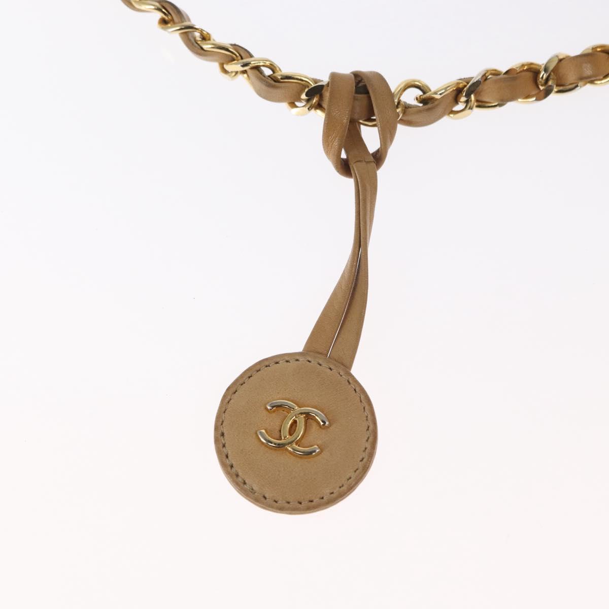 CHANEL Chain Matelasse Shoulder Bag Lamb Skin Beige Gold CC Auth gh1553