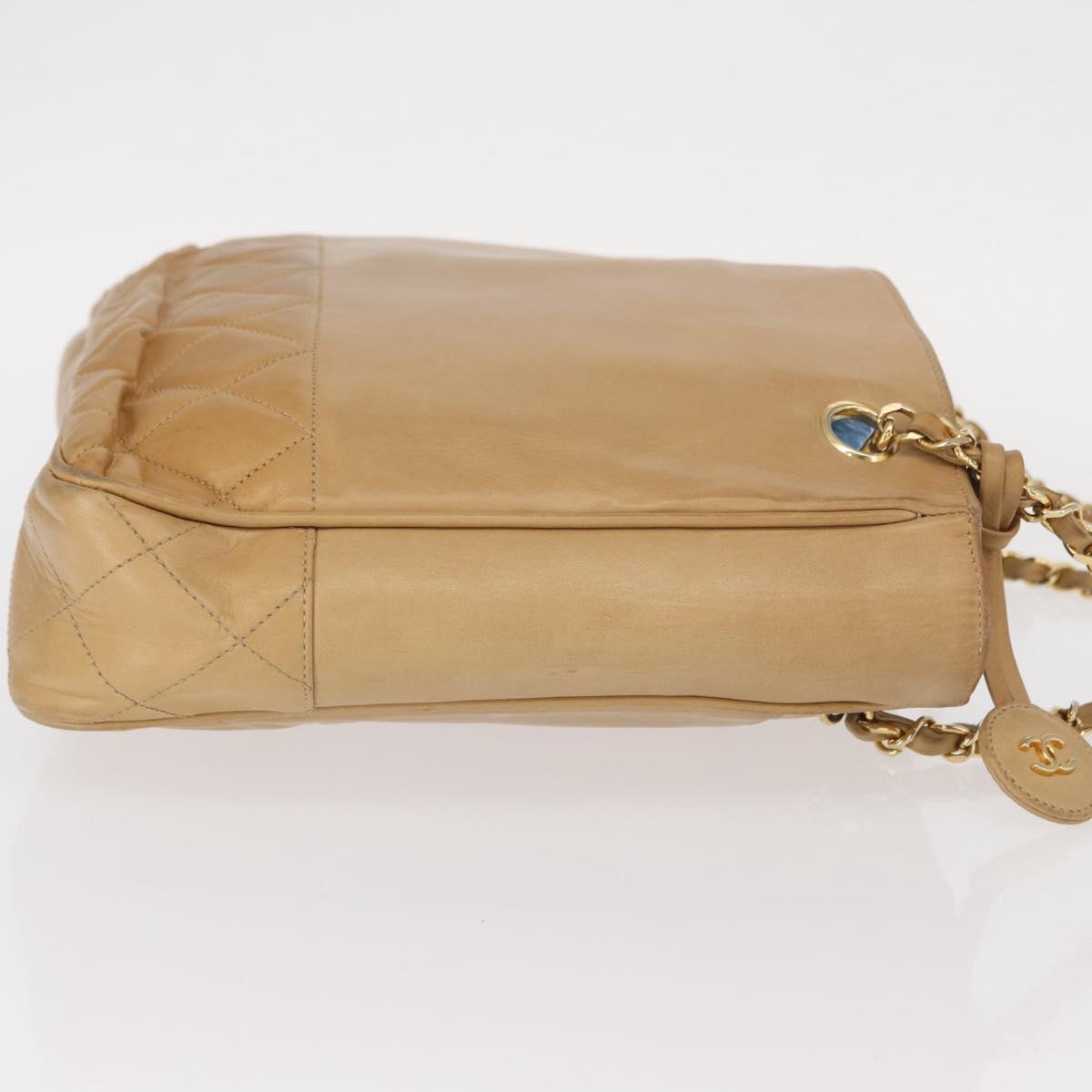 CHANEL Chain Matelasse Shoulder Bag Lamb Skin Beige Gold CC Auth gh1553