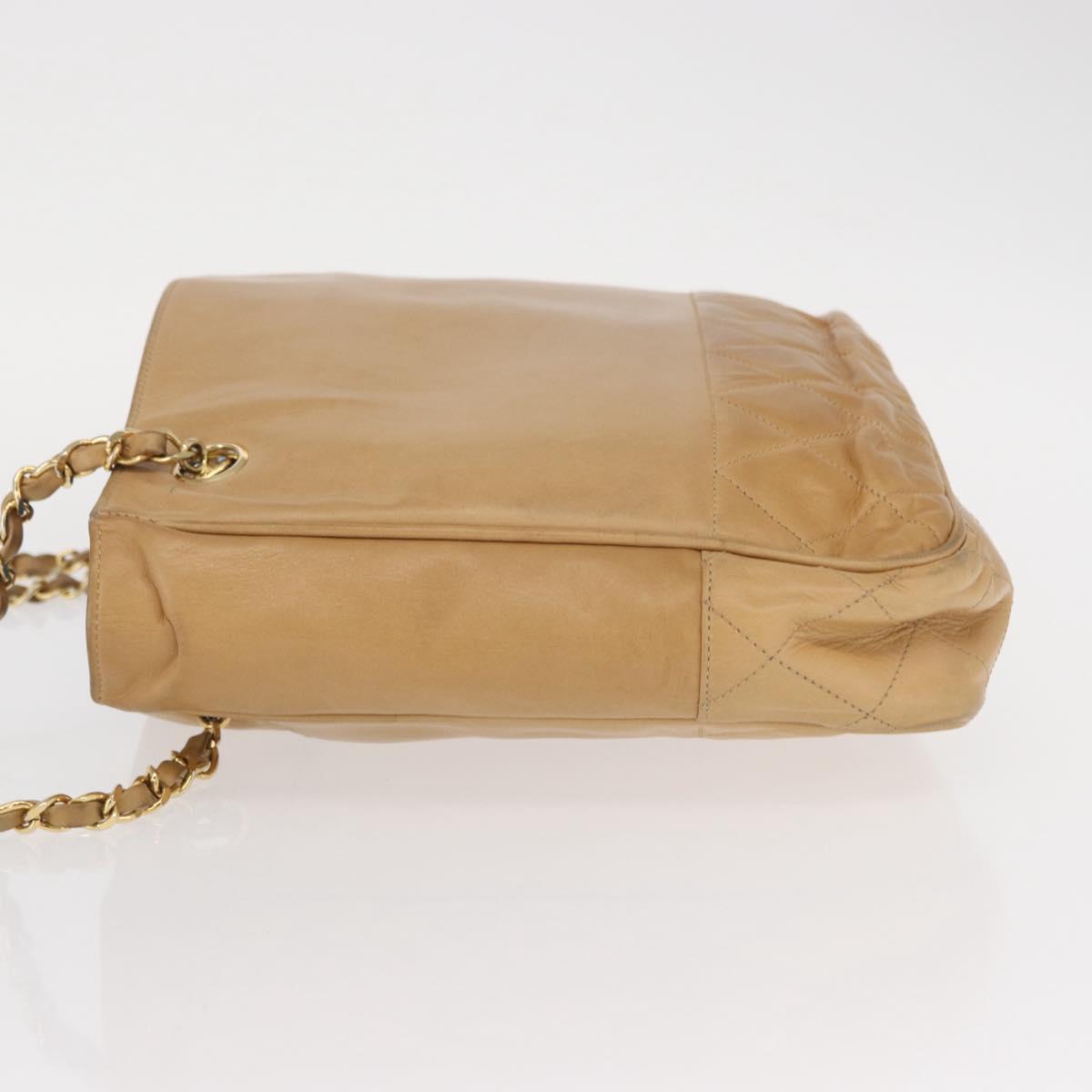 CHANEL Chain Matelasse Shoulder Bag Lamb Skin Beige Gold CC Auth gh1553
