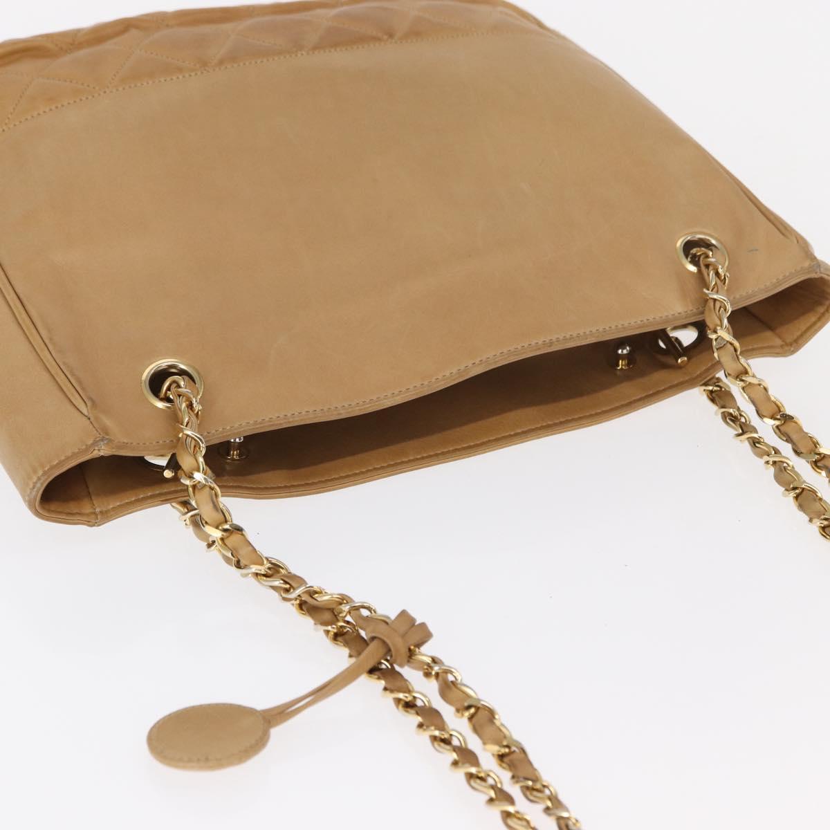 CHANEL Chain Matelasse Shoulder Bag Lamb Skin Beige Gold CC Auth gh1553