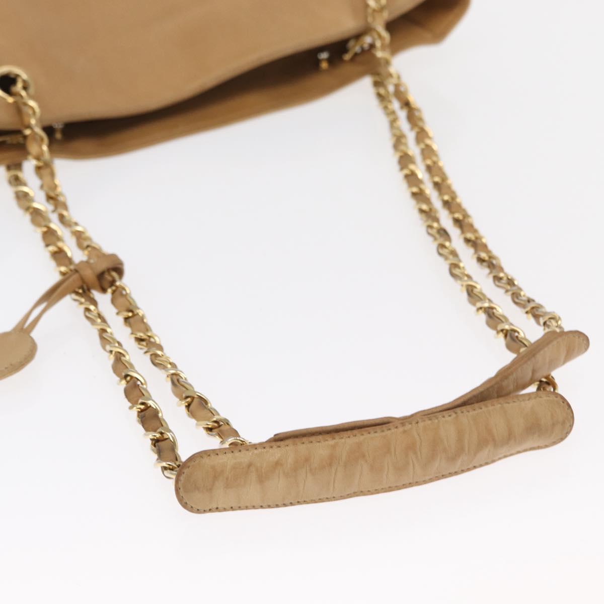 CHANEL Chain Matelasse Shoulder Bag Lamb Skin Beige Gold CC Auth gh1553