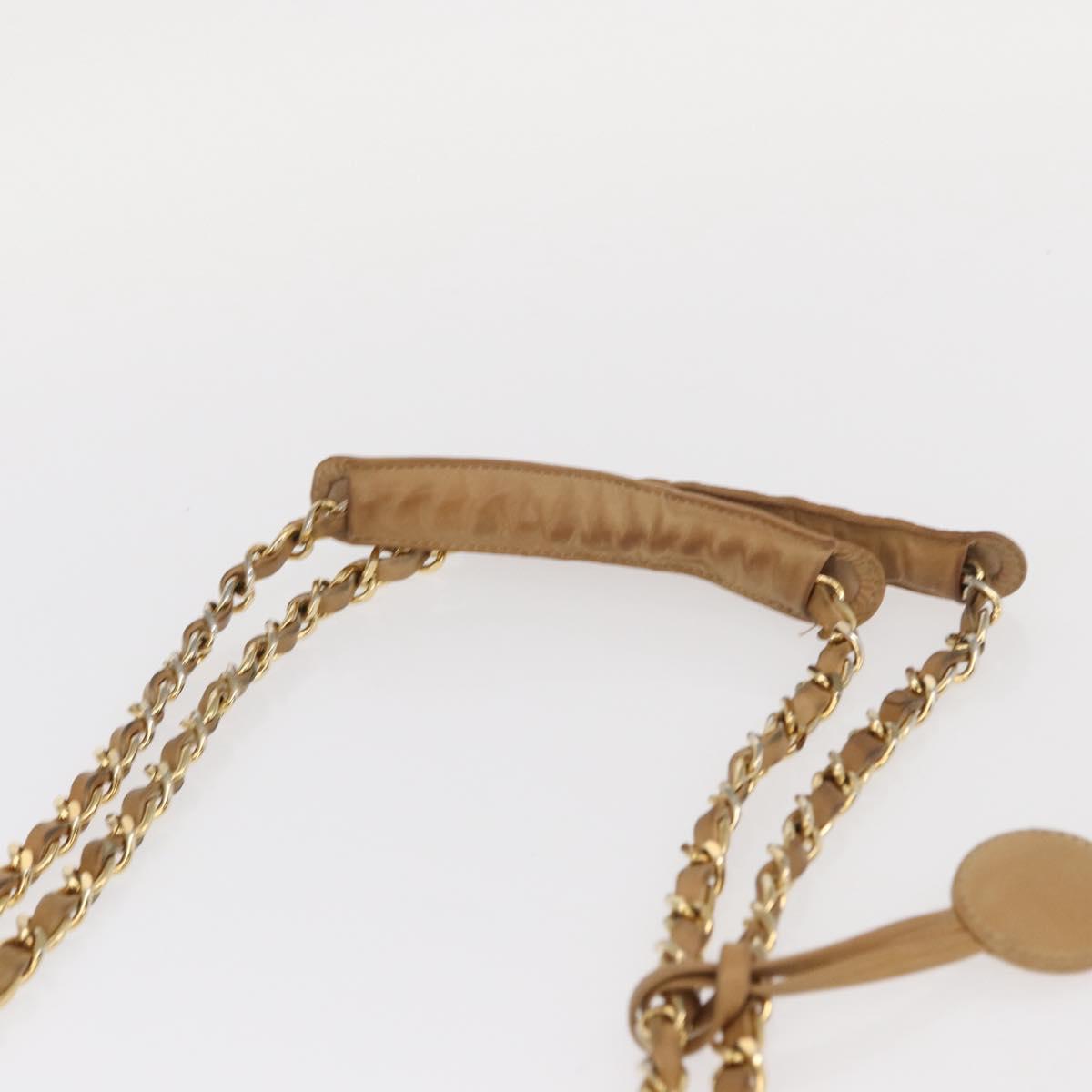 CHANEL Chain Matelasse Shoulder Bag Lamb Skin Beige Gold CC Auth gh1553