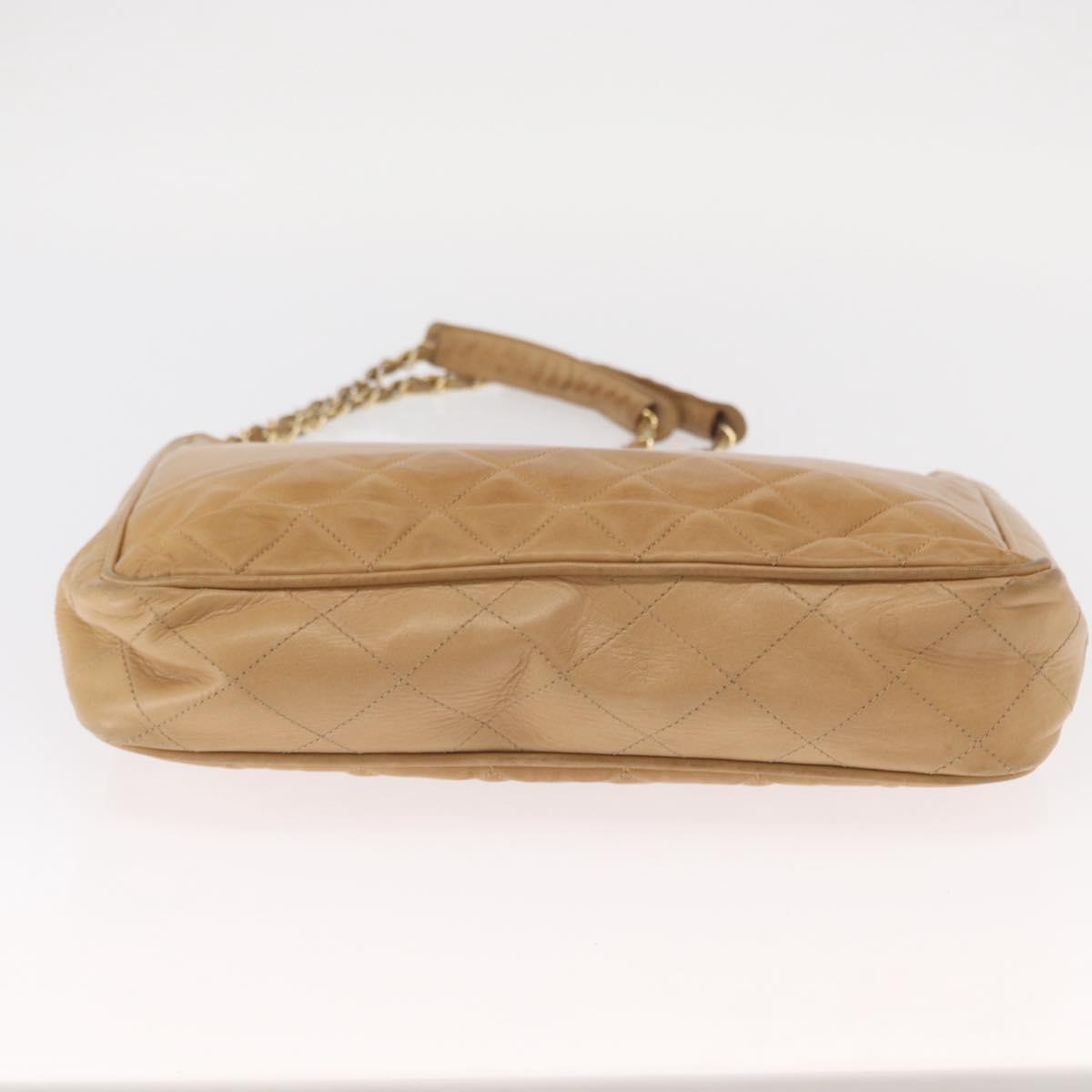 CHANEL Chain Matelasse Shoulder Bag Lamb Skin Beige Gold CC Auth gh1553