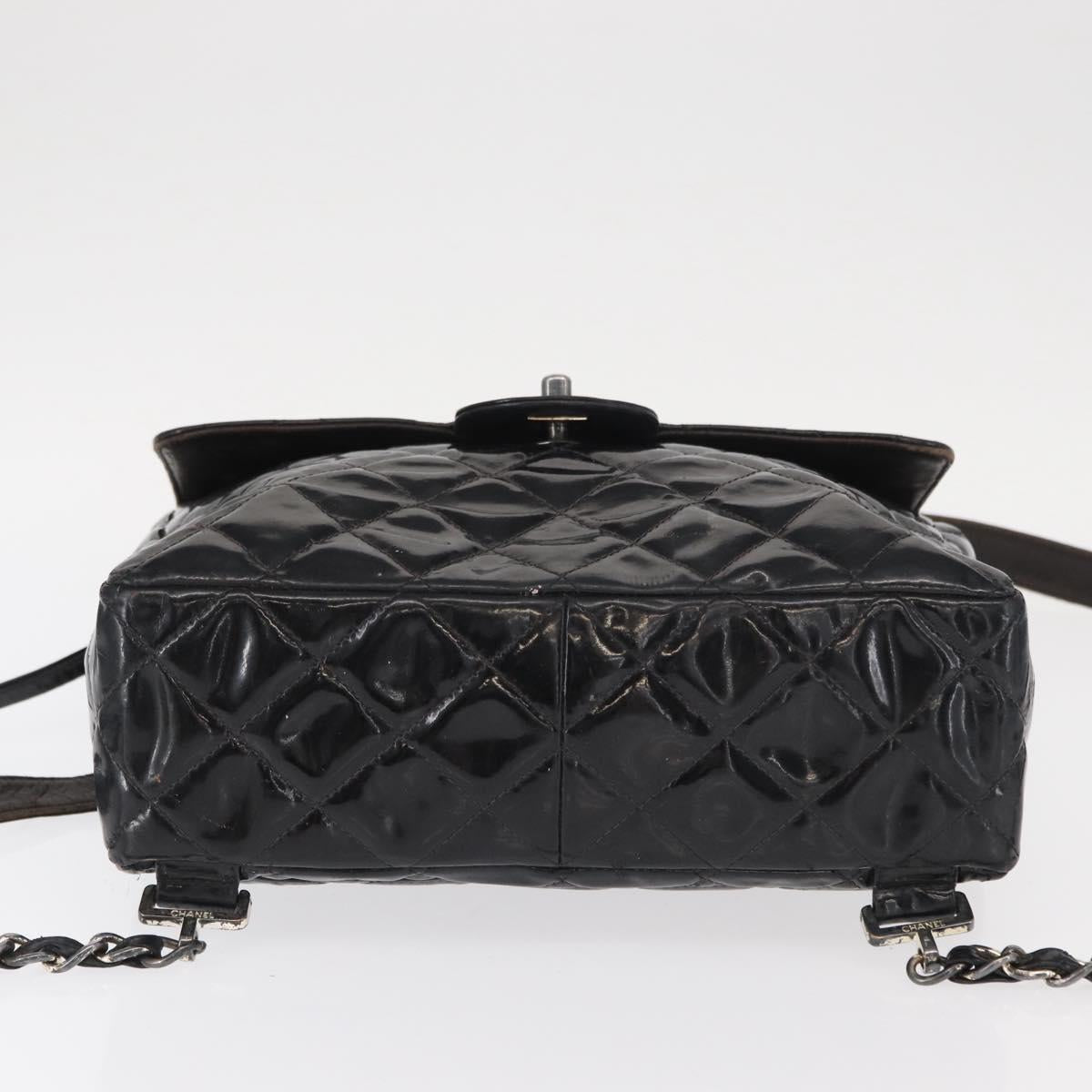 CHANEL Matelasse 25 Chain Backpack Enamel Black Silver CC Auth gh1554