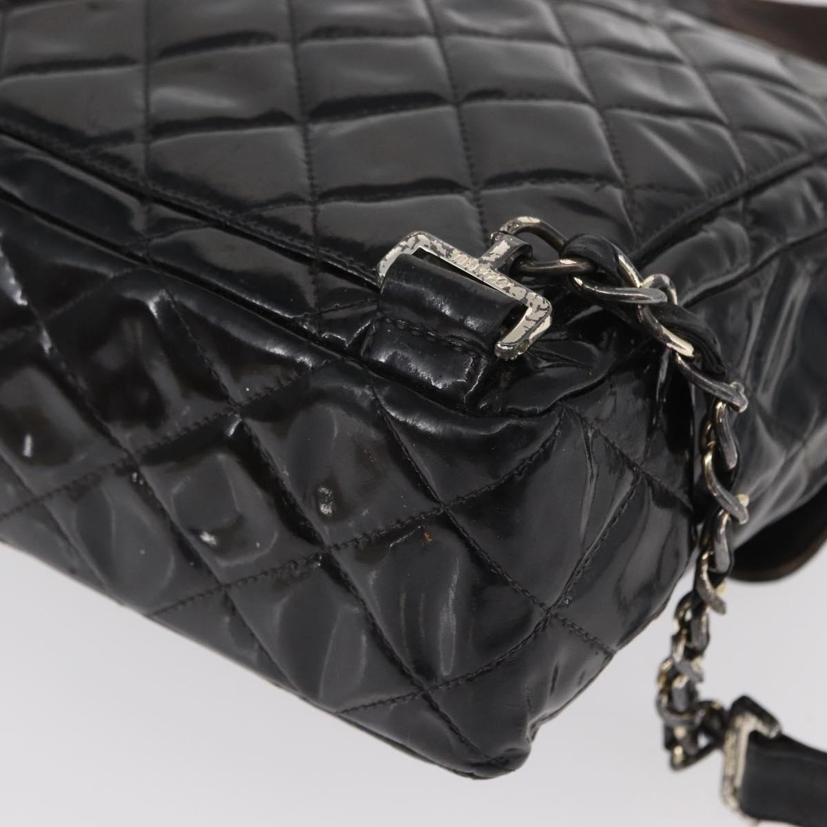 CHANEL Matelasse 25 Chain Backpack Enamel Black Silver CC Auth gh1554