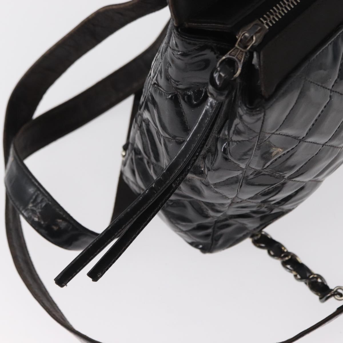 CHANEL Matelasse 25 Chain Backpack Enamel Black Silver CC Auth gh1554