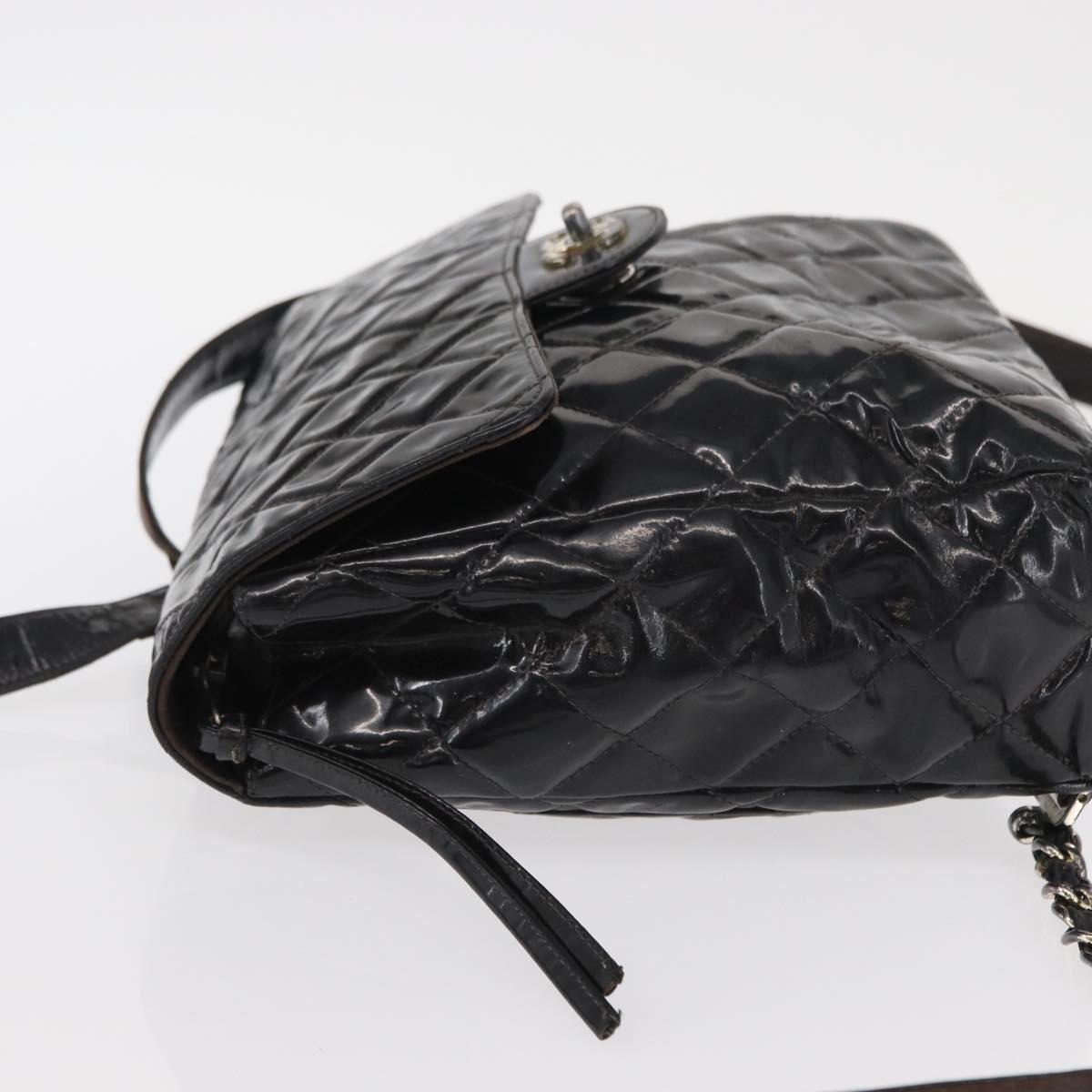 CHANEL Matelasse 25 Chain Backpack Enamel Black Silver CC Auth gh1554